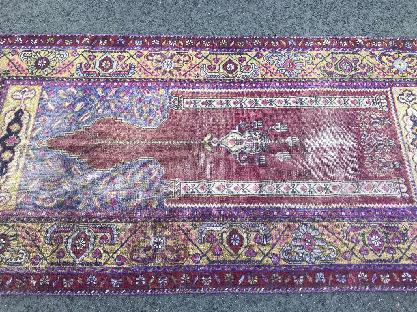 3.6x7.3 Large Vintage Purple Turkish Oushak Wool Rug