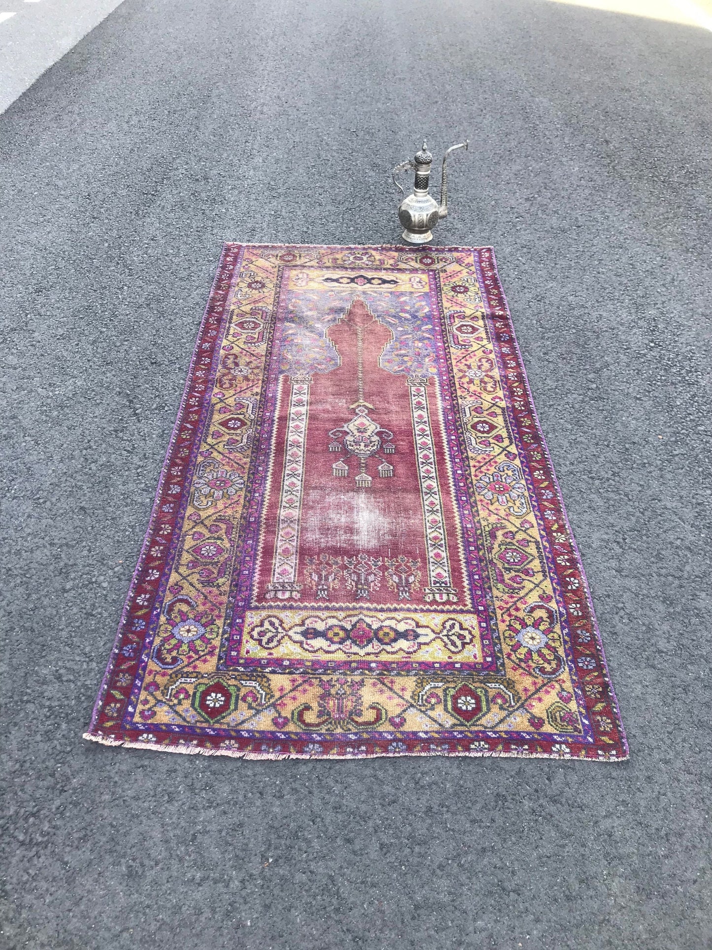 3.6x7.3 Large Vintage Purple Turkish Oushak Wool Rug