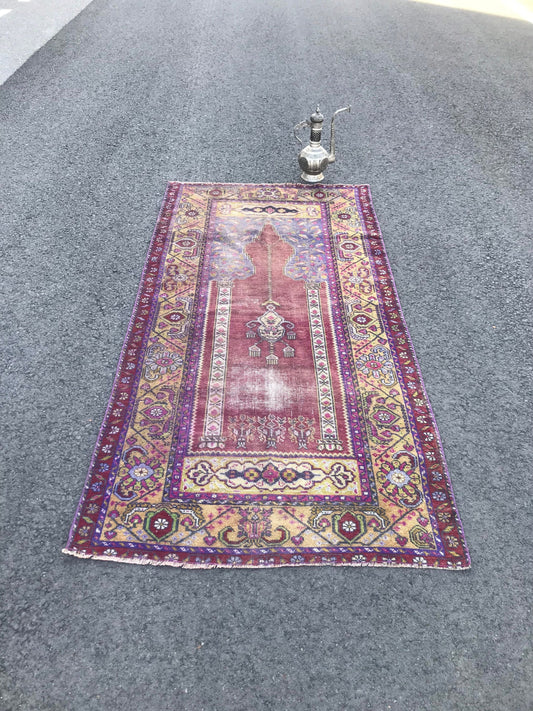 3.6x7.3 Large Vintage Purple Turkish Oushak Wool Rug