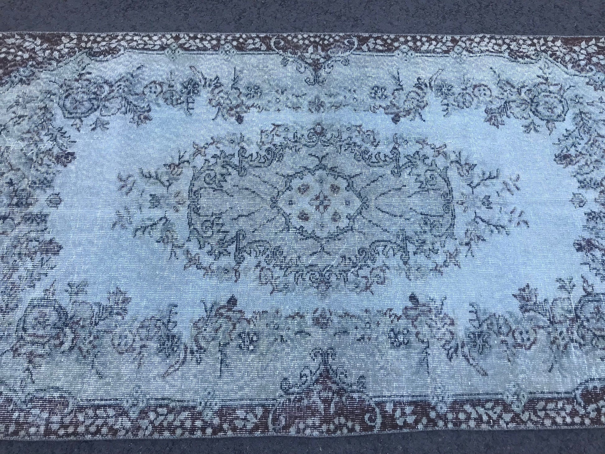 3.6x6.8 Large Vintage Blue Turkish Oushak Wool Overdyed Rug - Heritage and Rugs