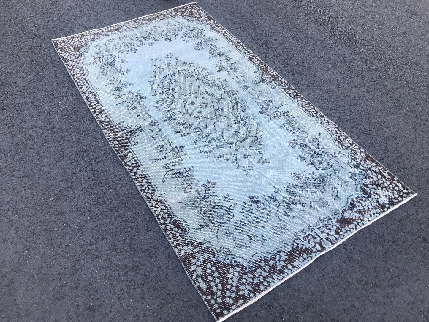 3.6x6.8 Large Vintage Blue Turkish Oushak Wool Overdyed Rug- Heritage and Rugs