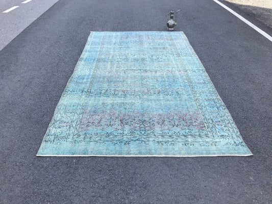 6x10 Large Vintage Blue Turkish Overdyed Rug