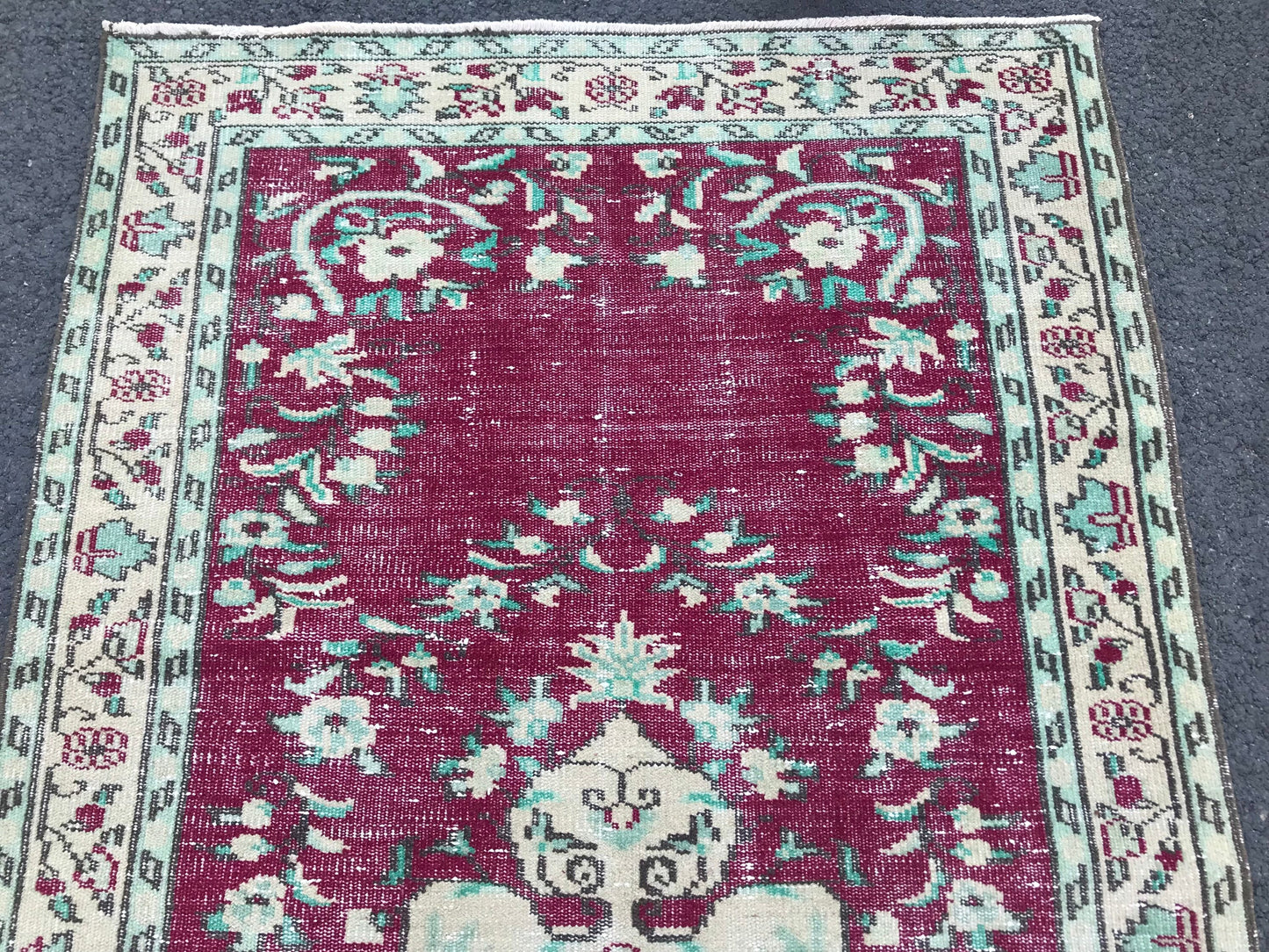 4x6.9 Medium Vintage Red Turkish Oushak Wool Rug 5 - Heritage and Rugs