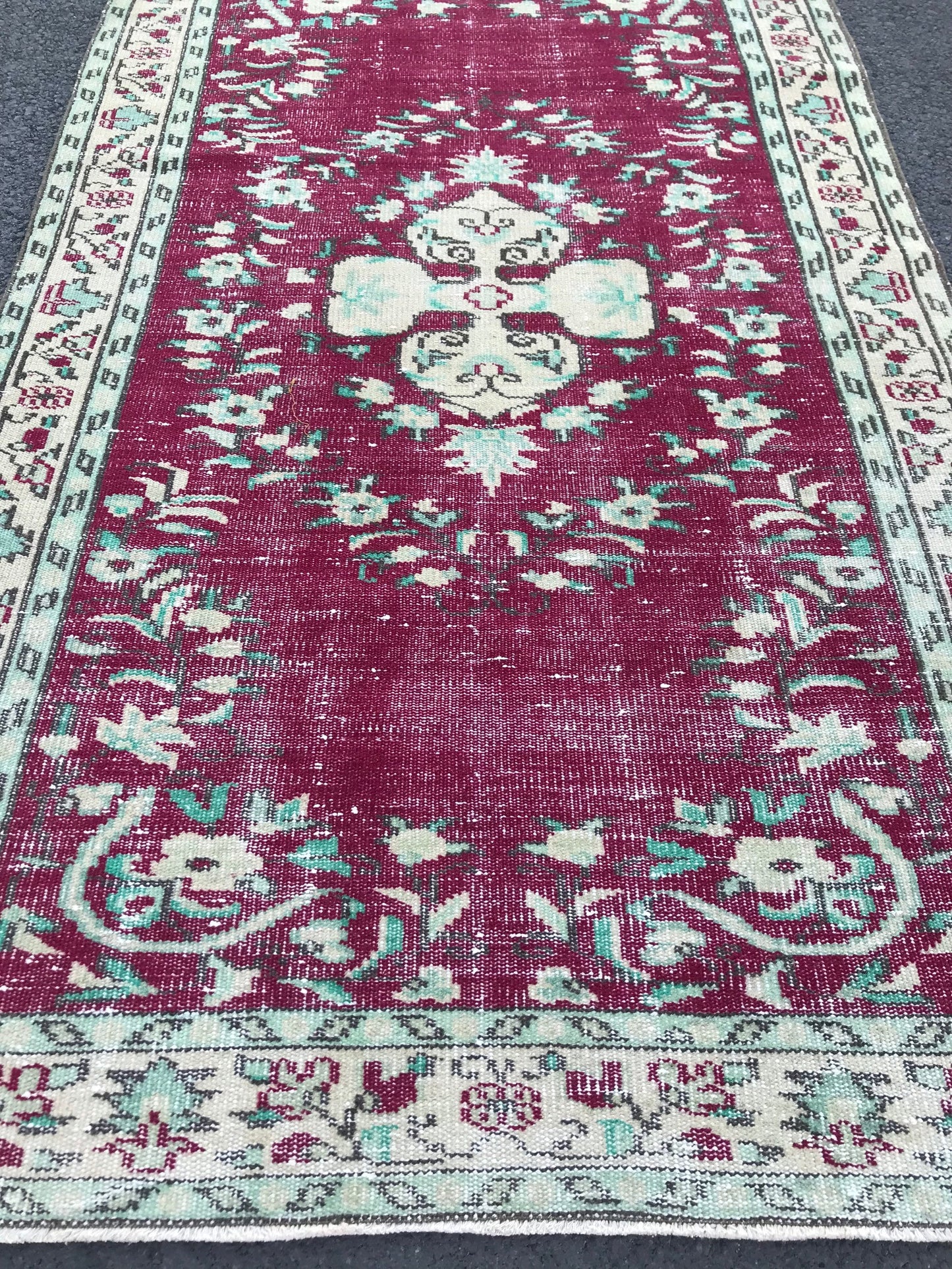 4x6.9 Medium Vintage Red Turkish Oushak Wool Rug - Heritage and Rugs