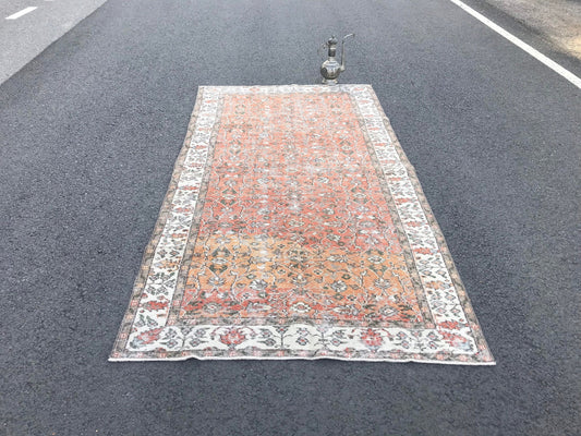 Orange Turkish Rug , Large Turkish Rug , Handmade Area Rug , Neutral Wool Rug , Orange Vintage Rug , Home Decor Rug , 4.5x8.7 Ft - Heritage and Rugs