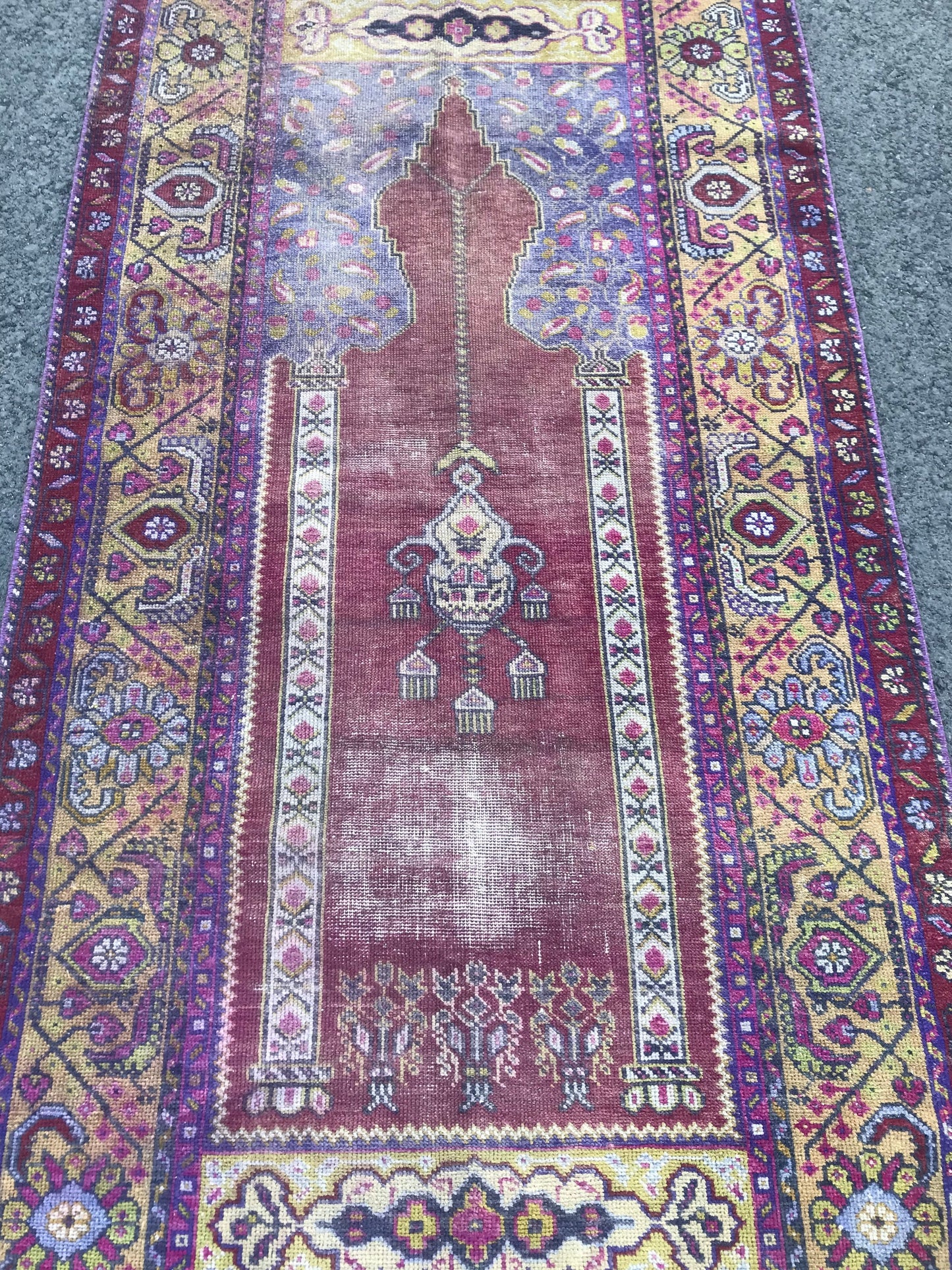 3.6x7.3 Large Vintage Purple Turkish Oushak Wool Rug