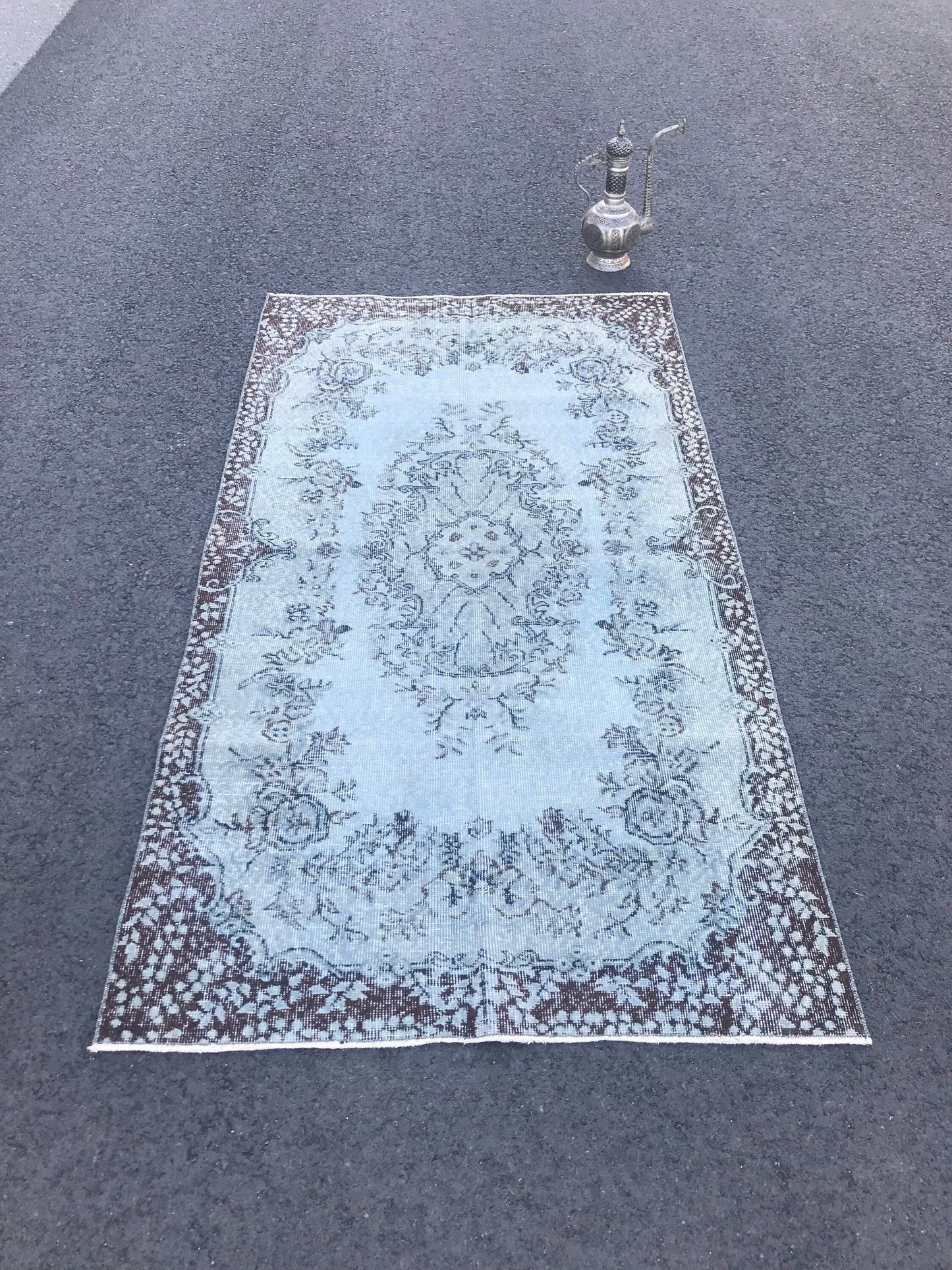 3.6x6.8 Large Vintage Blue Turkish Oushak Wool Overdyed Rug- Heritage and Rugs