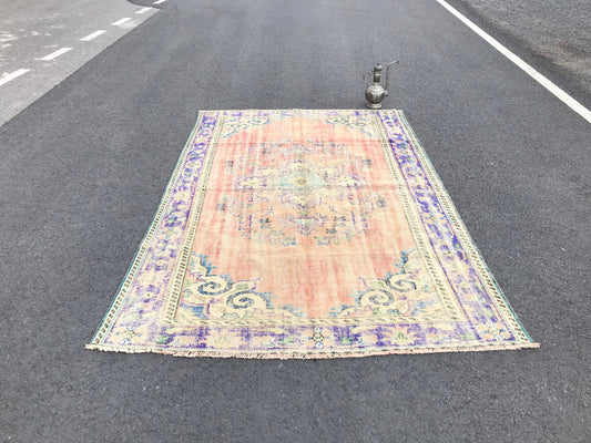 Large Turkish Rug / Large Area Rug / Orange Vintage Rug / Bohemian Rug / Oriental Area Rug / Orange Vintage Rug / Faded Rug / 5.7x8.9 Ft - Heritage and Rugs