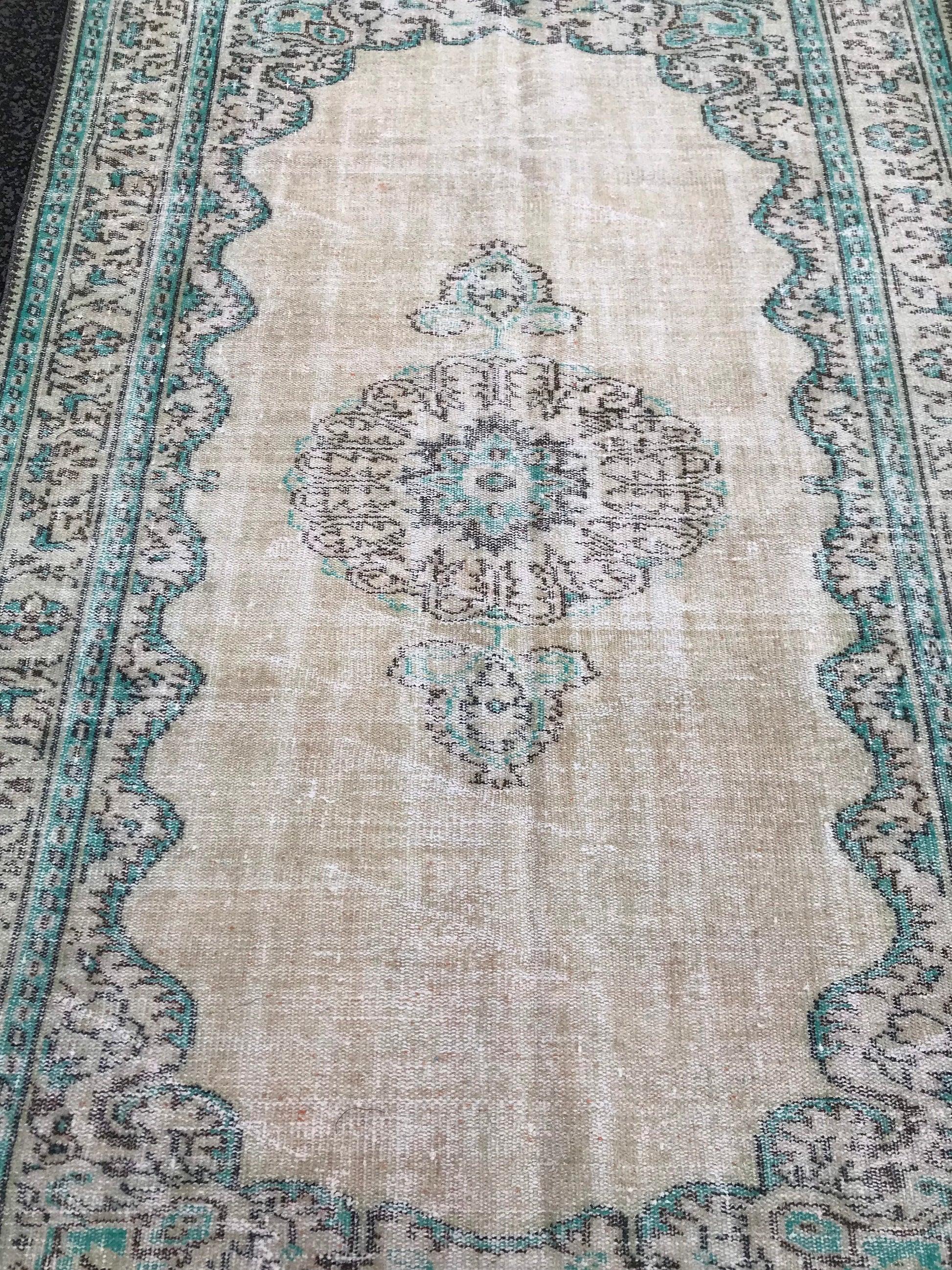 Vintage Turkish Rug , Faded Turkish Rug , Boho Vintage Rug , Wool Oushak Rug , Oriental Livingroom Rug , Large Turkish Rug , 5.4x8.3 Ft - Heritage and Rugs