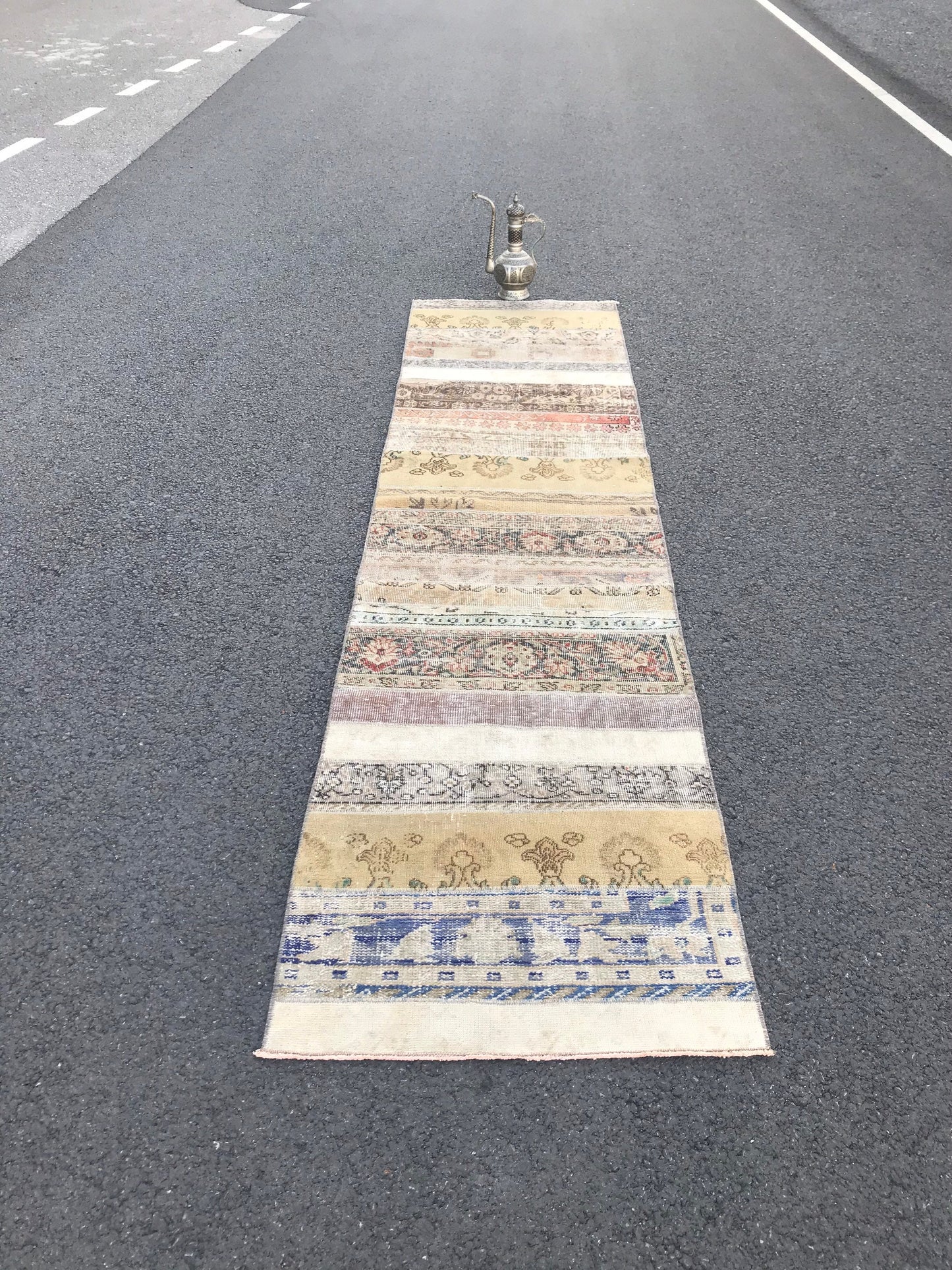 2.6x10.6 Turkish Oushak Patchwork Runner Rug - Heritage and Rugs