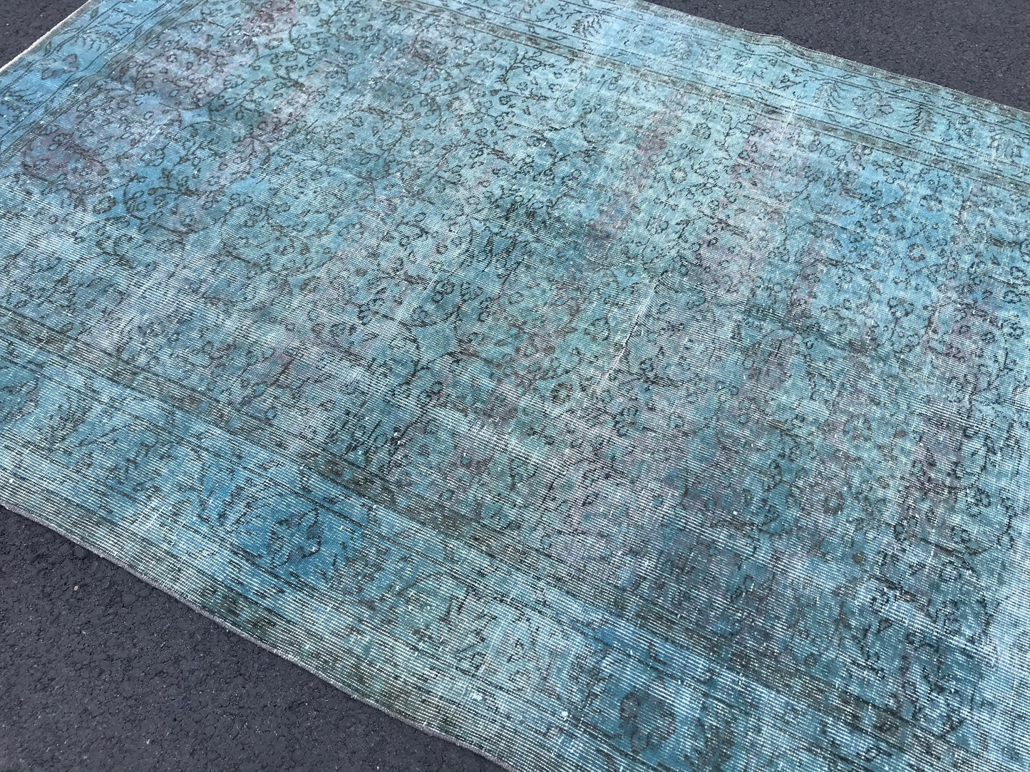 6x10 Large Vintage Blue Turkish Overdyed Rug