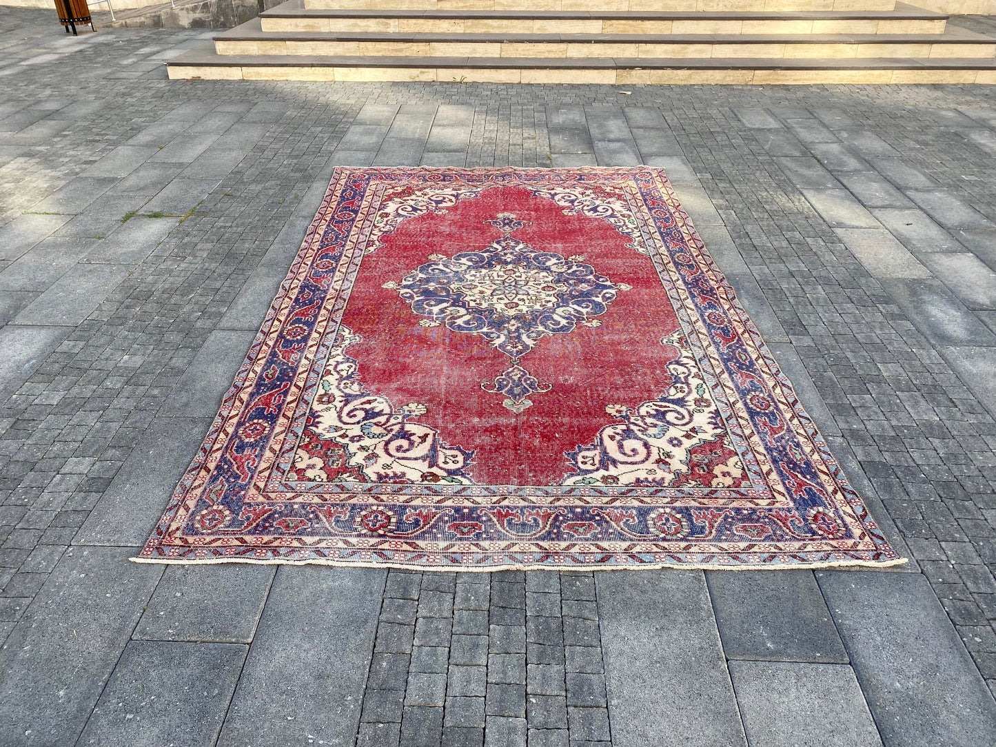 6.7x10.9 Large Vintage Red Turkish Oushak Wool Rug- Heritage and Rugs