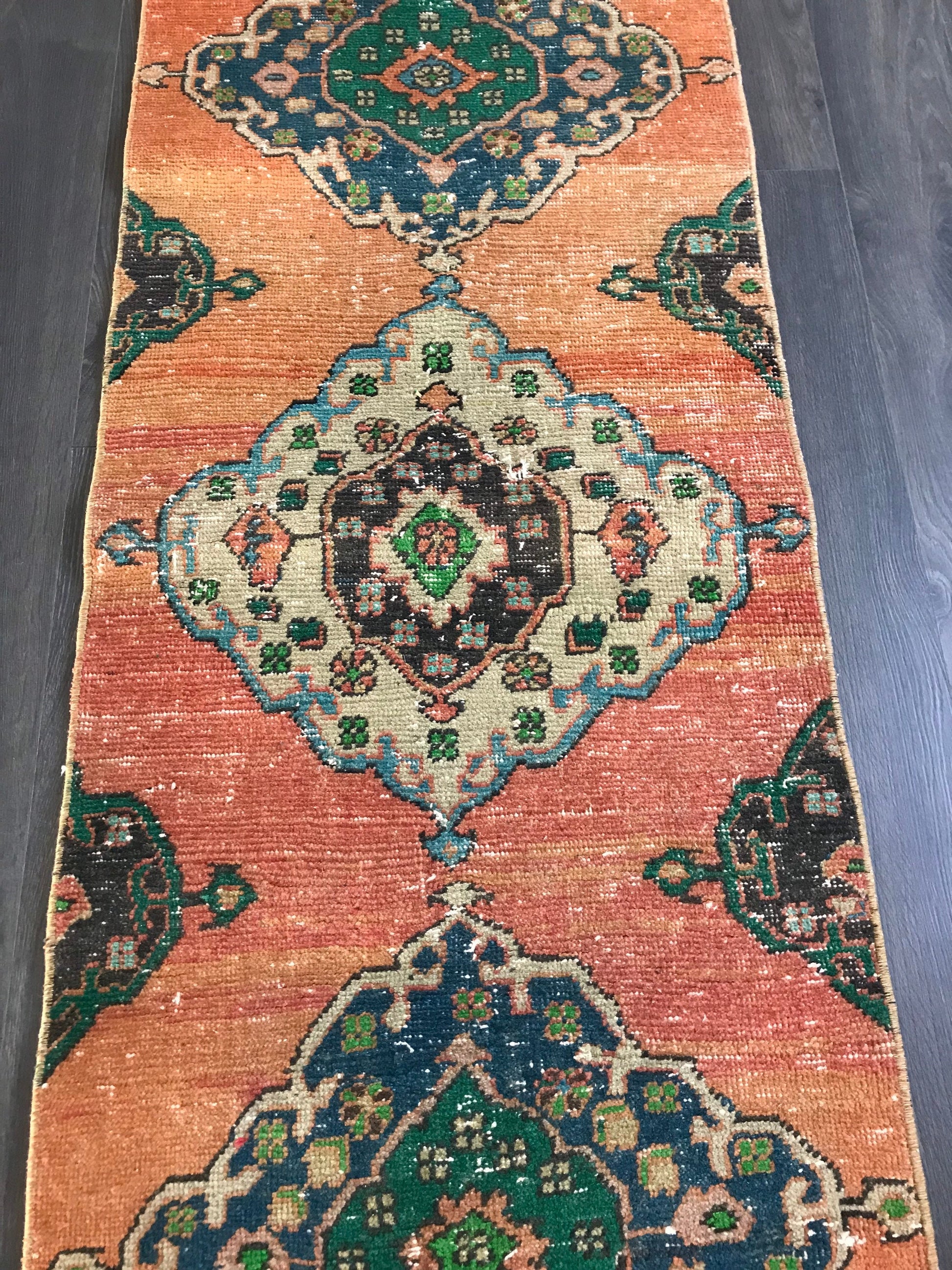 Orange Runner Rug , Vintage Runner Rug , Turkish Runner Rug , Orange Hallway Rug , Large Entry Rug , Runner Kitchen Rug , 2.1x10.7 Ft - Heritage and Rugs