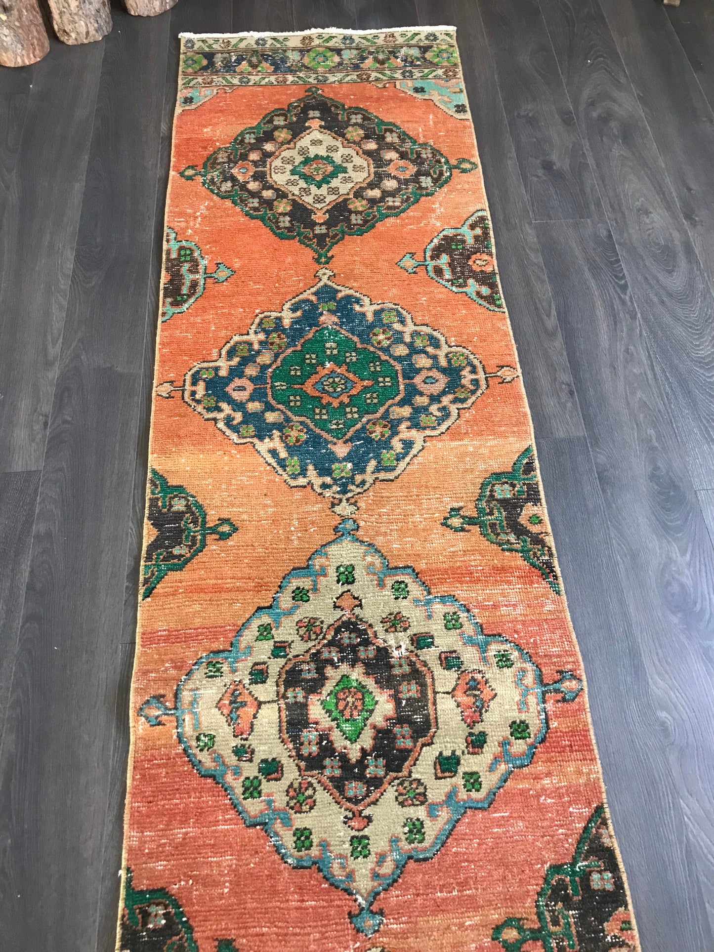 Orange Runner Rug , Vintage Runner Rug , Turkish Runner Rug , Orange Hallway Rug , Large Entry Rug , Runner Kitchen Rug , 2.1x10.7 Ft - Heritage and Rugs