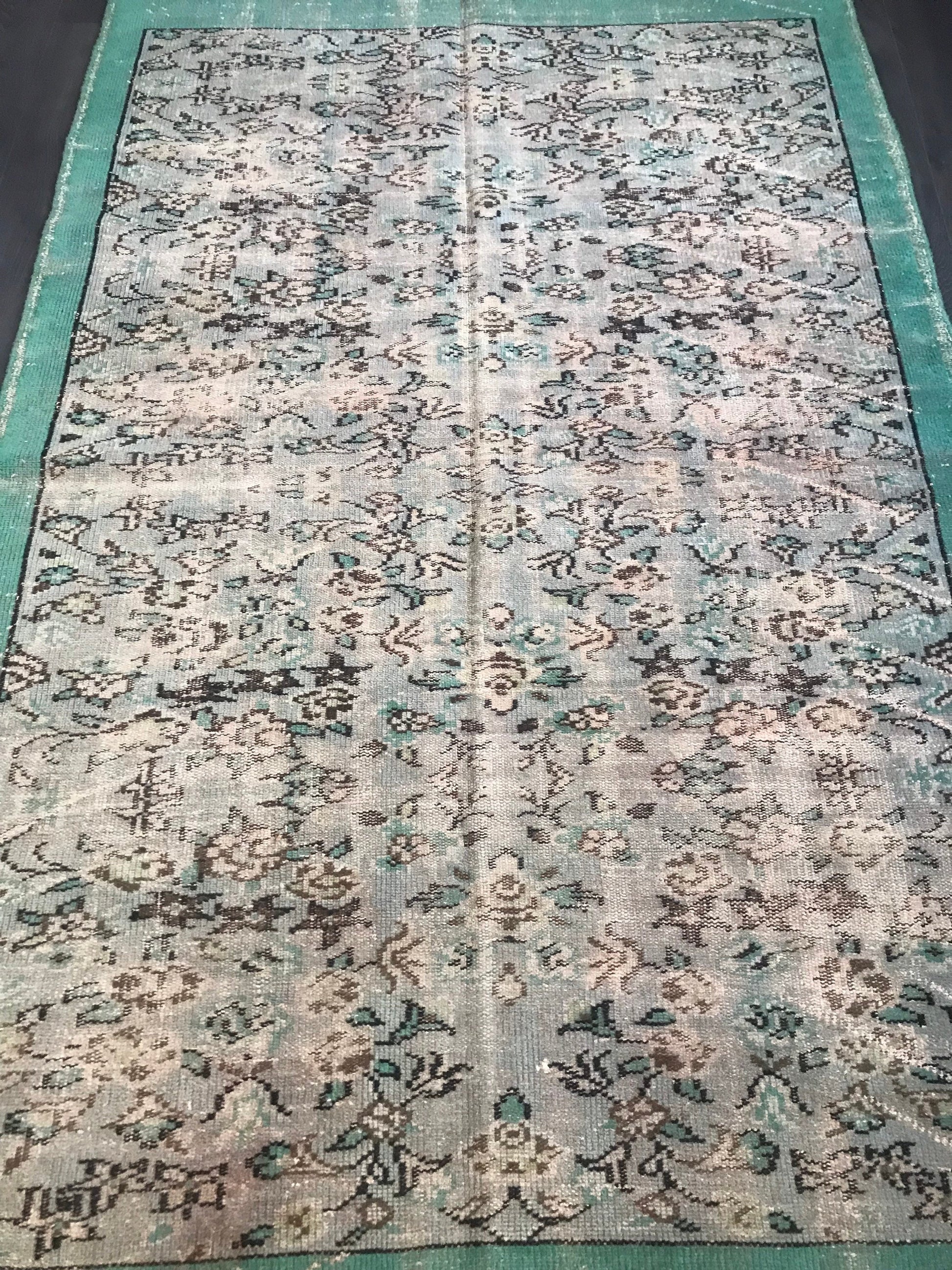 5.2x7.8 Large Vintage Green Turkish Oushak Rug - Heritage and Rugs