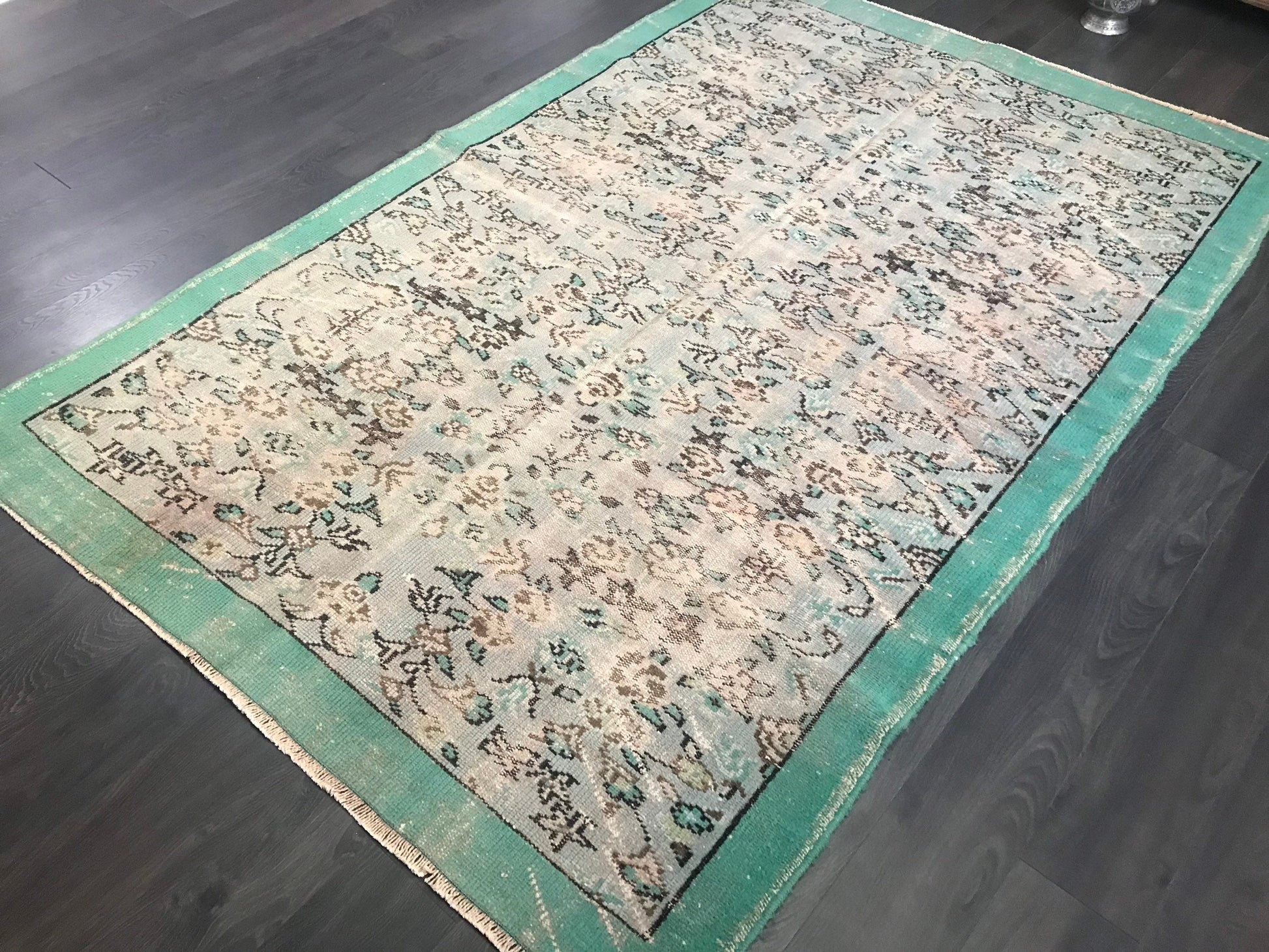 5.2x7.8 Large Vintage Green Turkish Oushak Rug - Heritage and Rugs