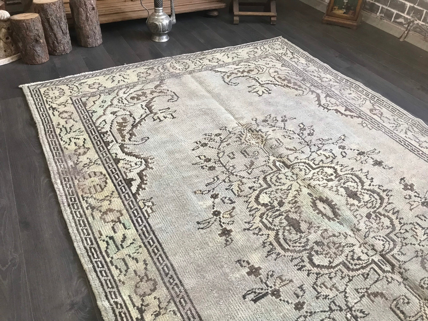 Large Vintage Rug , Large Turkish Rug , Handvoven Area Rug , Green Turkish Rug , Large Oushak Rug , Distressed Rug , Oriental Rug, 5.5x9.1Ft - Heritage and Rugs