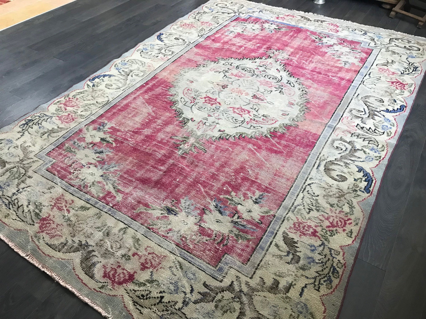 6.8x10.4 Large Vintage Pink Turkish Oushak Rug- Heritage and Rugs