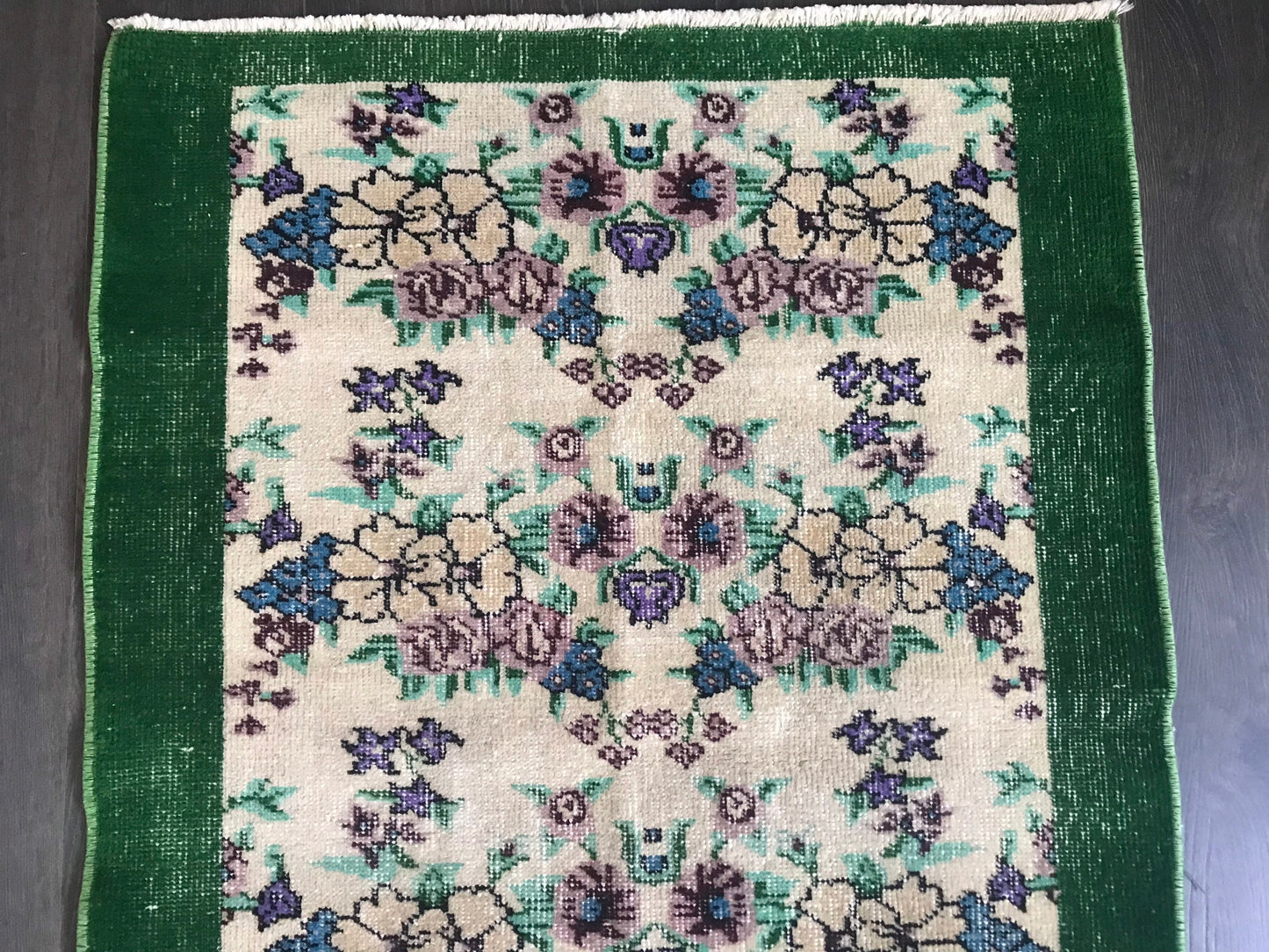 Green Vintage Rug , Green Turkish Rug , Handmade Area Rug , Natural Overdyed Rug , Flower Vintage Rug, Green Small Rug , 2.5x3.6 Ft - Heritage and Rugs