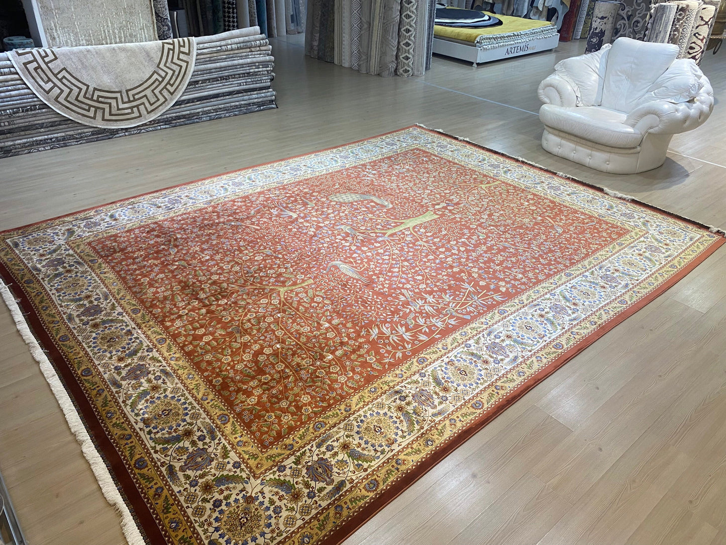 9.8x12.7 Oversize Orange Persian Bamboo Silk Carpet 3 - Heritage and Rugs