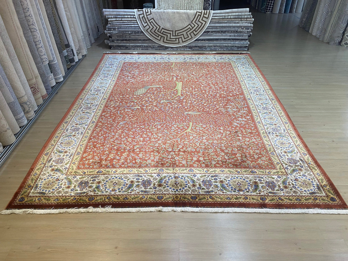 9.8x12.7 Oversize Orange Persian Bamboo Silk Carpet - Heritage and Rugs