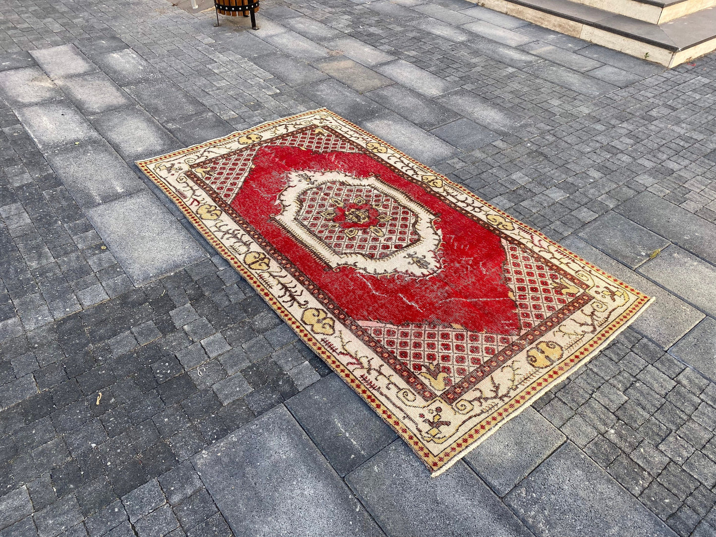 Red Vintage Rug , Red Turkish Rug , Wool Oriental Rug , Handvoven Turkish Rug, Red Kitchen Rug , Red Overdyed Rug , Bedroom Rug , 3.7x6.7 Ft - Heritage and Rugs