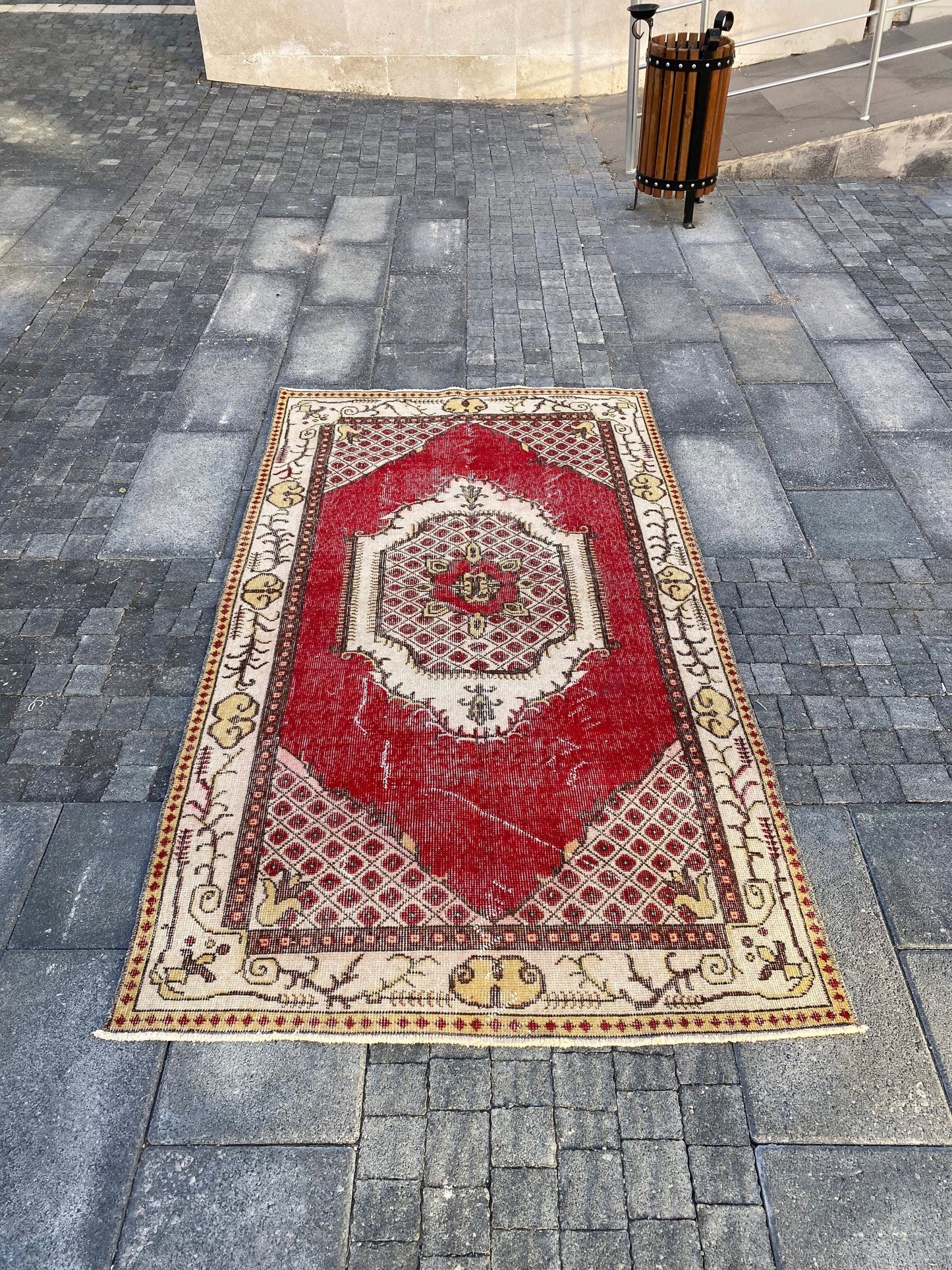 Red Vintage Rug , Red Turkish Rug , Wool Oriental Rug , Handvoven Turkish Rug, Red Kitchen Rug , Red Overdyed Rug , Bedroom Rug , 3.7x6.7 Ft - Heritage and Rugs