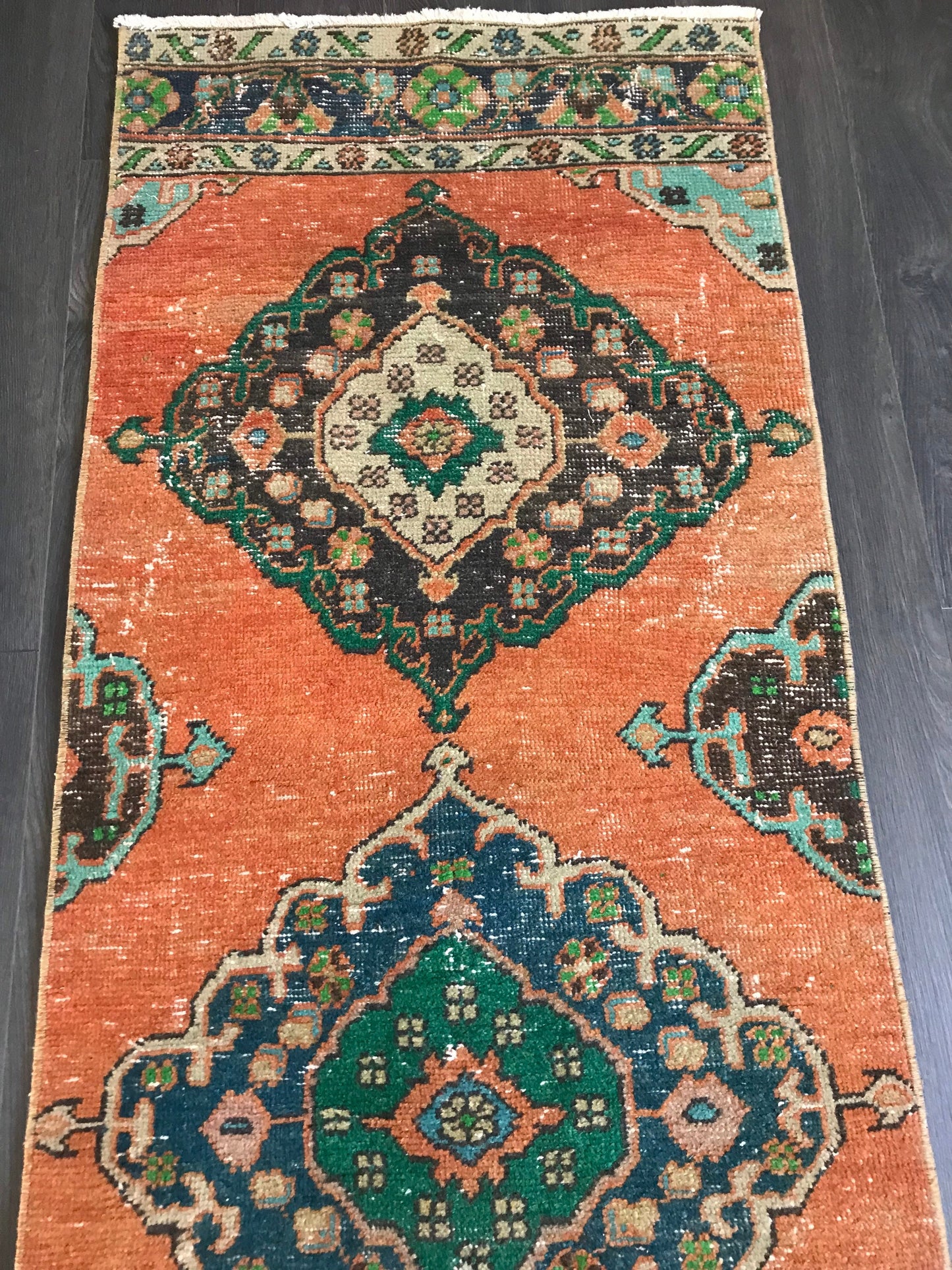 Orange Runner Rug , Vintage Runner Rug , Turkish Runner Rug , Orange Hallway Rug , Large Entry Rug , Runner Kitchen Rug , 2.1x10.7 Ft - Heritage and Rugs