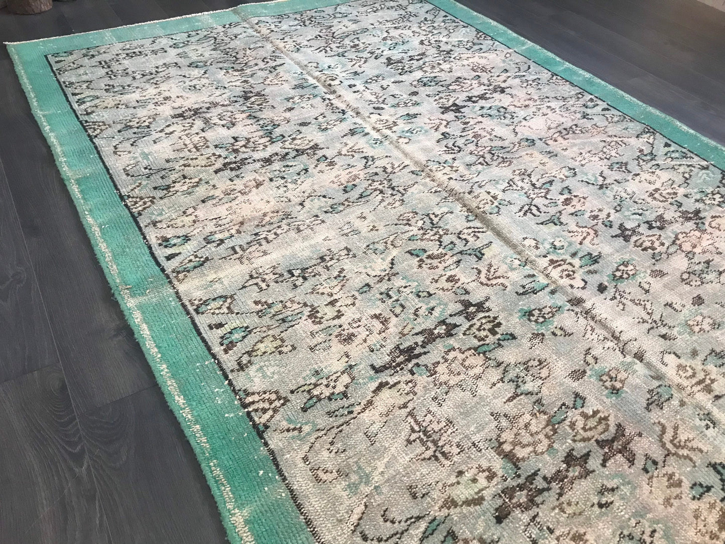 5.2x7.8 Large Vintage Green Turkish Oushak Rug - Heritage and Rugs