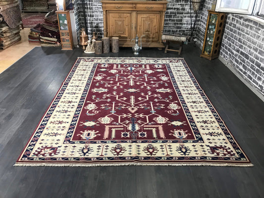 6.8x9.1 Large Vintage Burgundy Persian Wool Rug - Heritage and Rugs