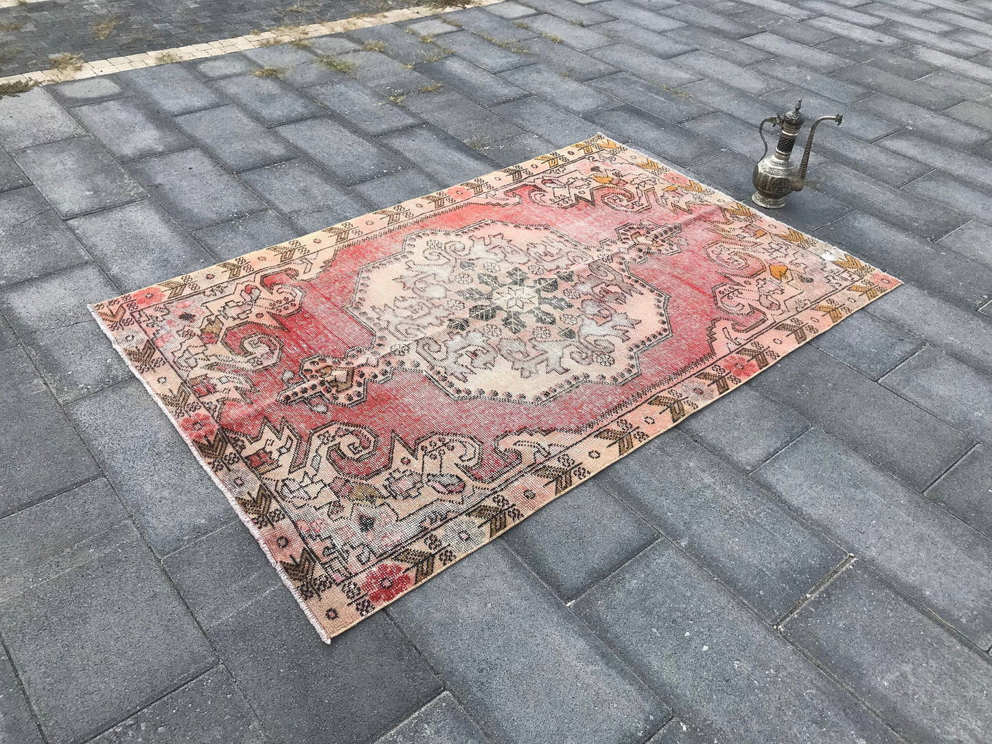 Pink Turkish Rug , Pink Vintage Rug , Turkish Area Rug , Oriental Rug , Wool Area Rug , Bohemian Rug , Handmade Area Rug , 4.4x7.1 Ft - Heritage and Rugs