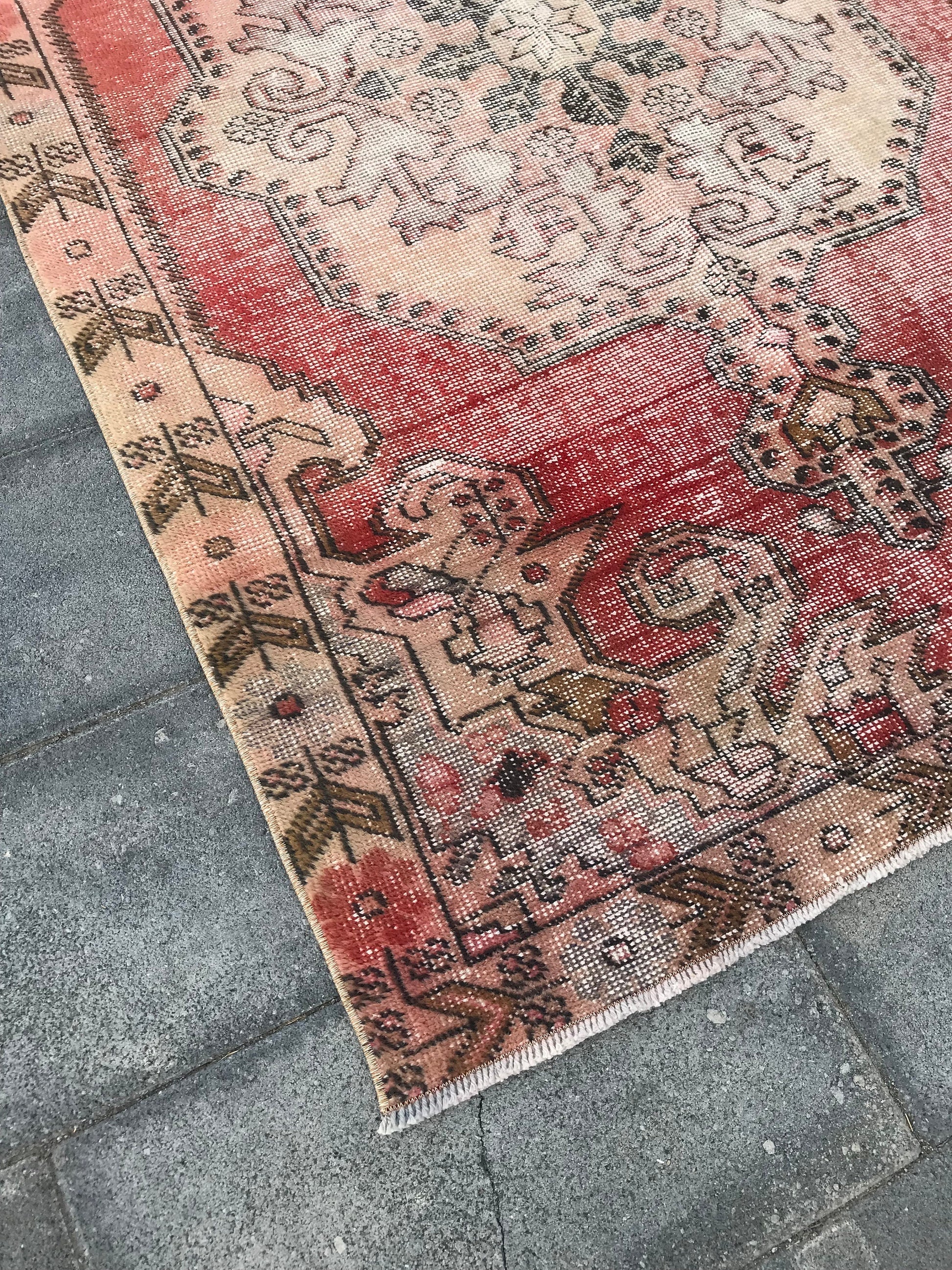 Pink Turkish Rug , Pink Vintage Rug , Turkish Area Rug , Oriental Rug , Wool Area Rug , Bohemian Rug , Handmade Area Rug , 4.4x7.1 Ft - Heritage and Rugs