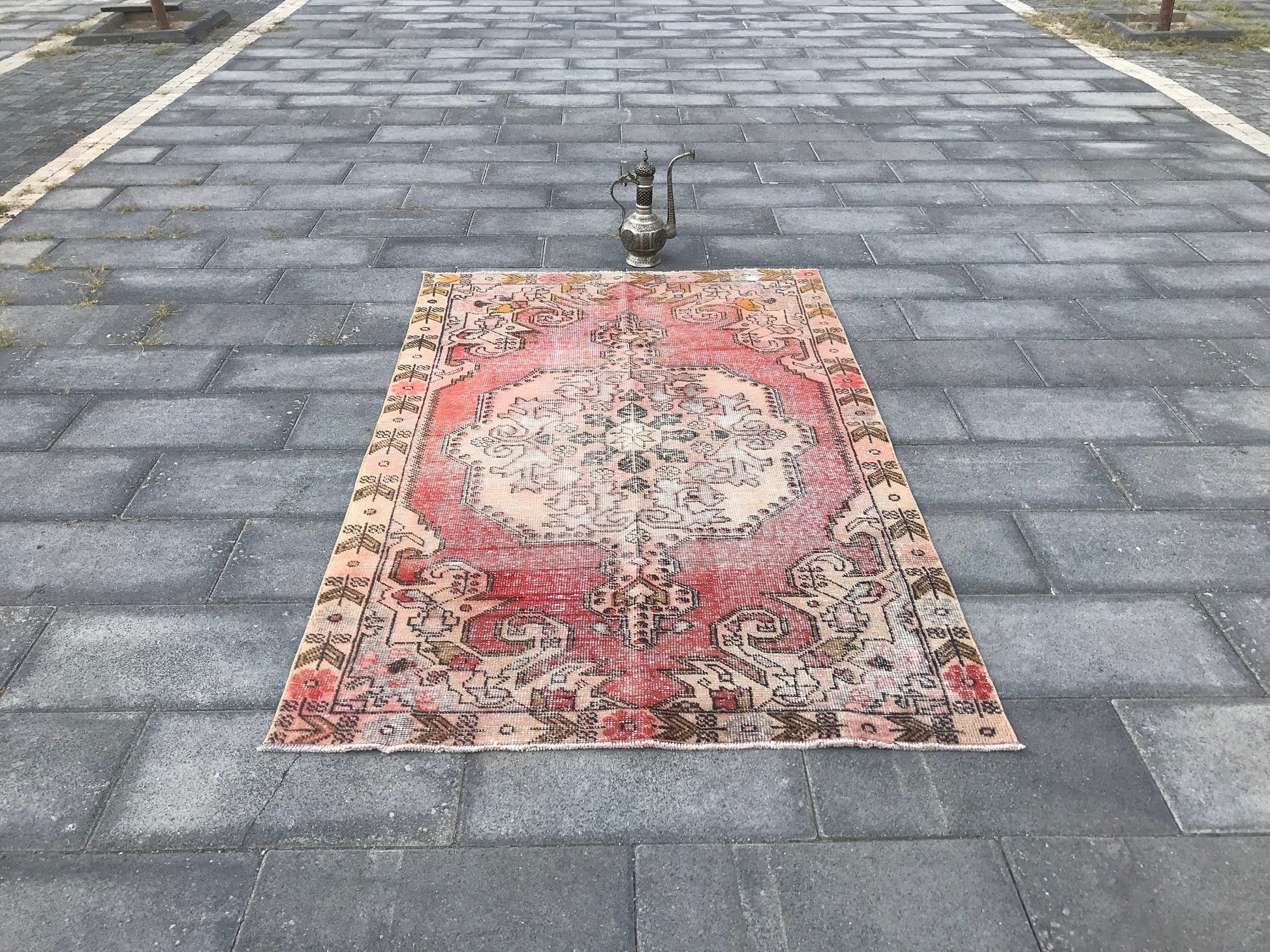 Pink Turkish Rug , Pink Vintage Rug , Turkish Area Rug , Oriental Rug , Wool Area Rug , Bohemian Rug , Handmade Area Rug , 4.4x7.1 Ft - Heritage and Rugs