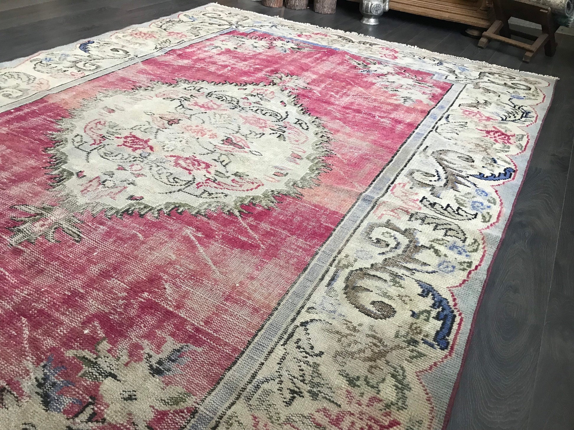 6.8x10.4 Large Vintage Pink Turkish Oushak Rug- Heritage and Rugs