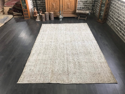 5.5x8.5 Large Beige Vintage Turkish Oushak Rug - Heritage and Rugs