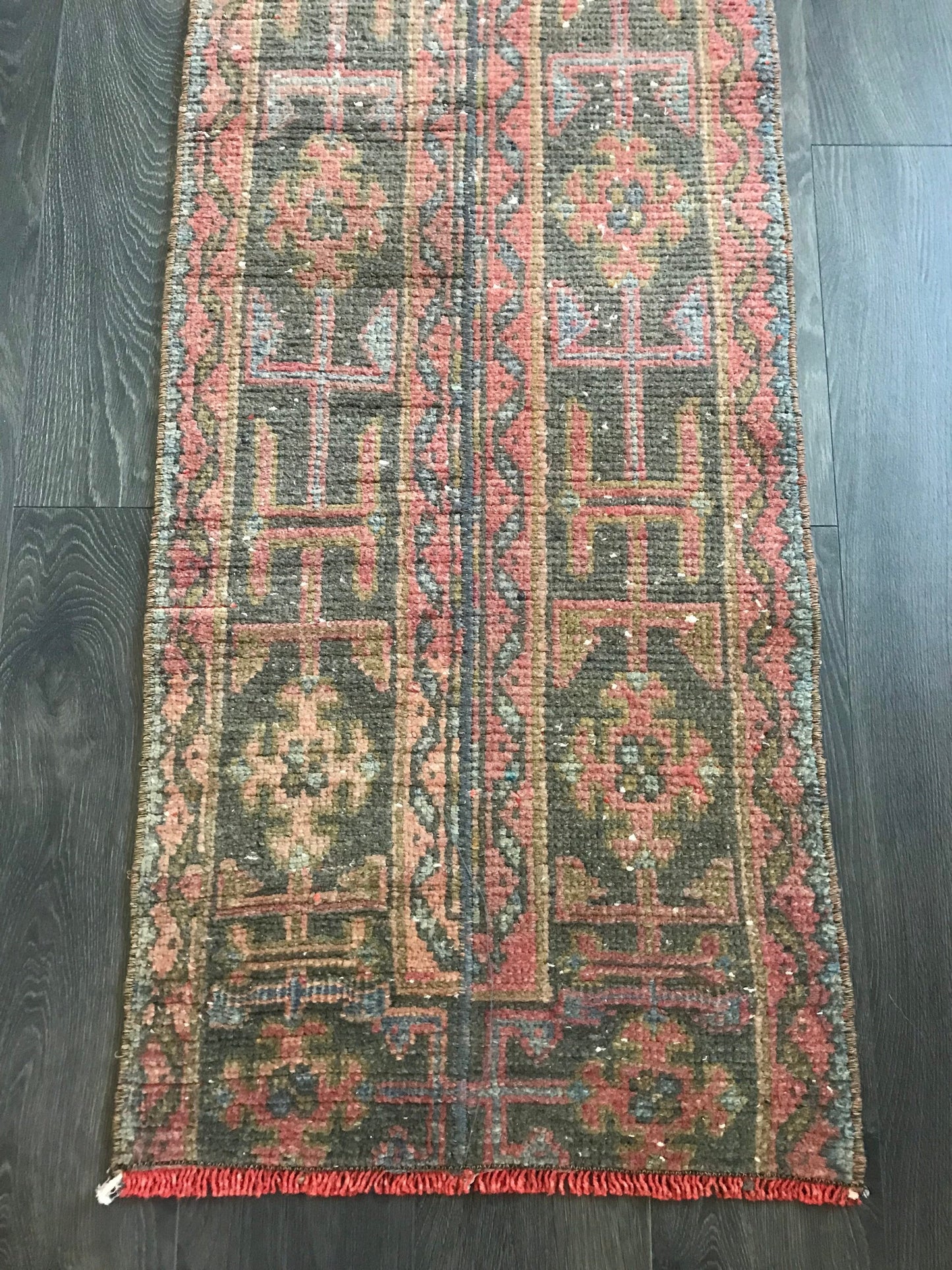 Turkish Patchwork Runner Rug , Vintage Runner Rug , Entry Rug , Kitchen Rug , Pink Runner Rug , Wool Cotton Rug , Bohemian Rug , 1.7x11 Ft - Heritage and Rugs