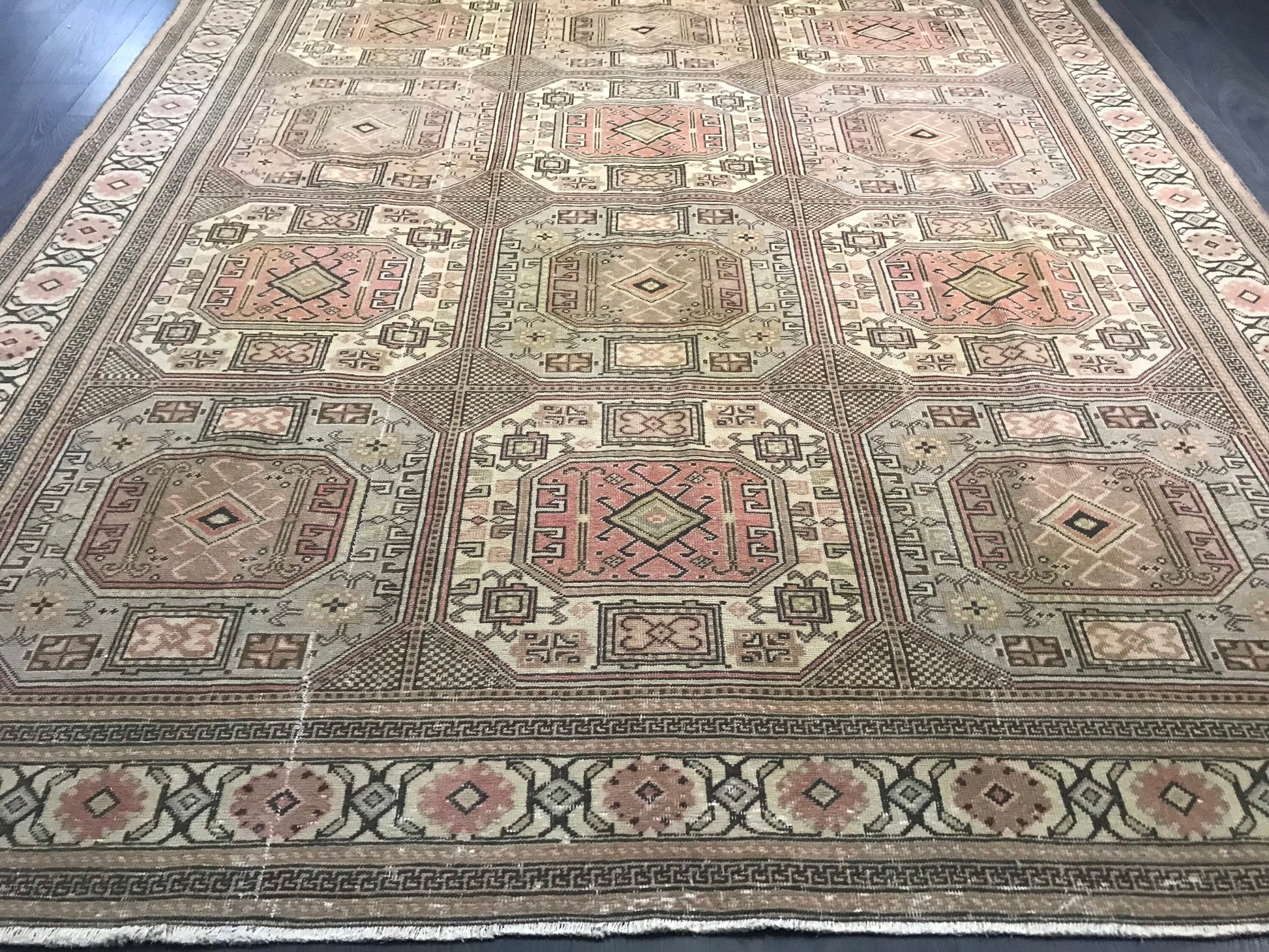 6.4x9.8 Large Vintage Beige Turkish Oushak Rug- Heritage and Rugs