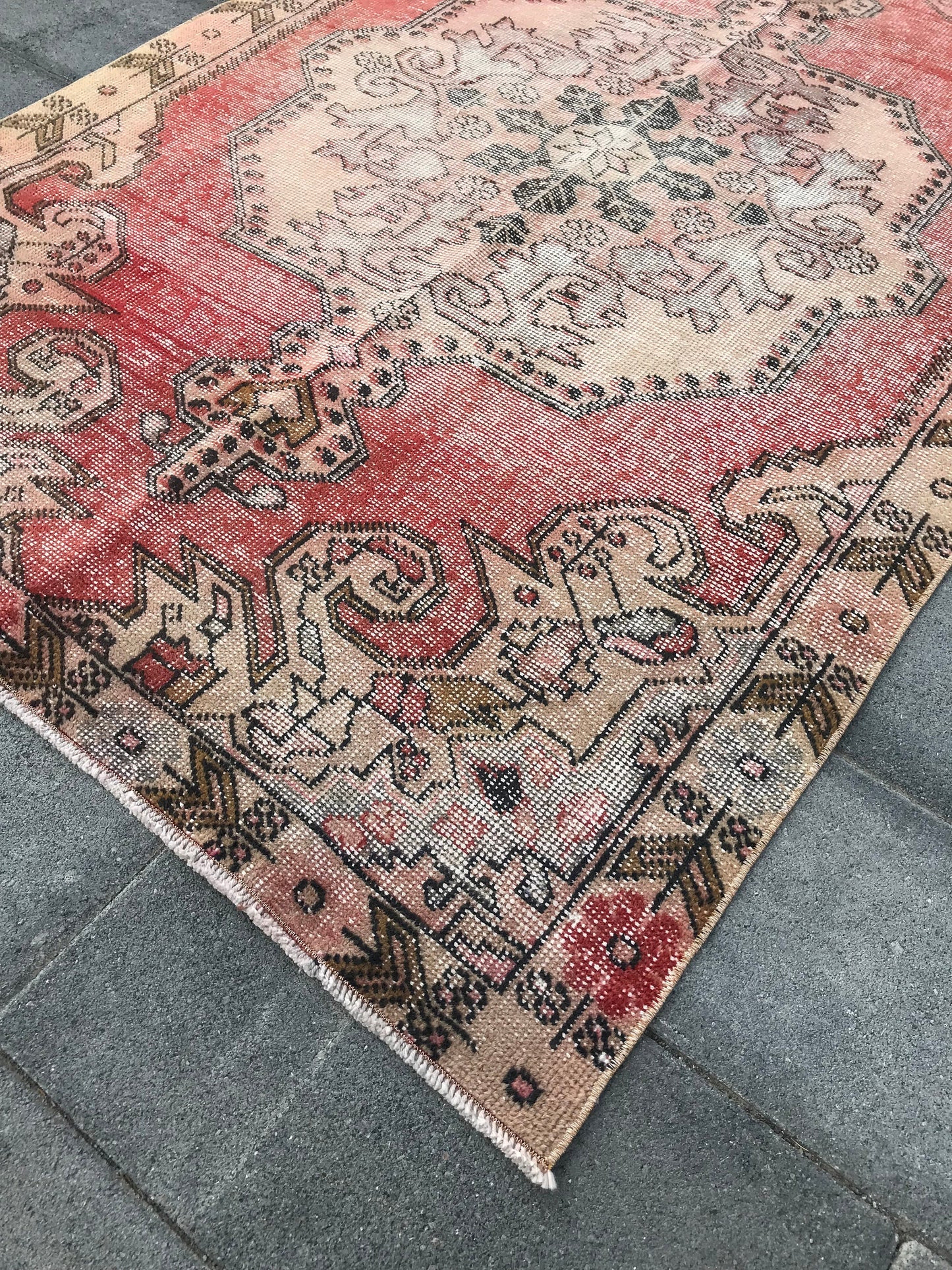 Pink Turkish Rug , Pink Vintage Rug , Turkish Area Rug , Oriental Rug , Wool Area Rug , Bohemian Rug , Handmade Area Rug , 4.4x7.1 Ft - Heritage and Rugs