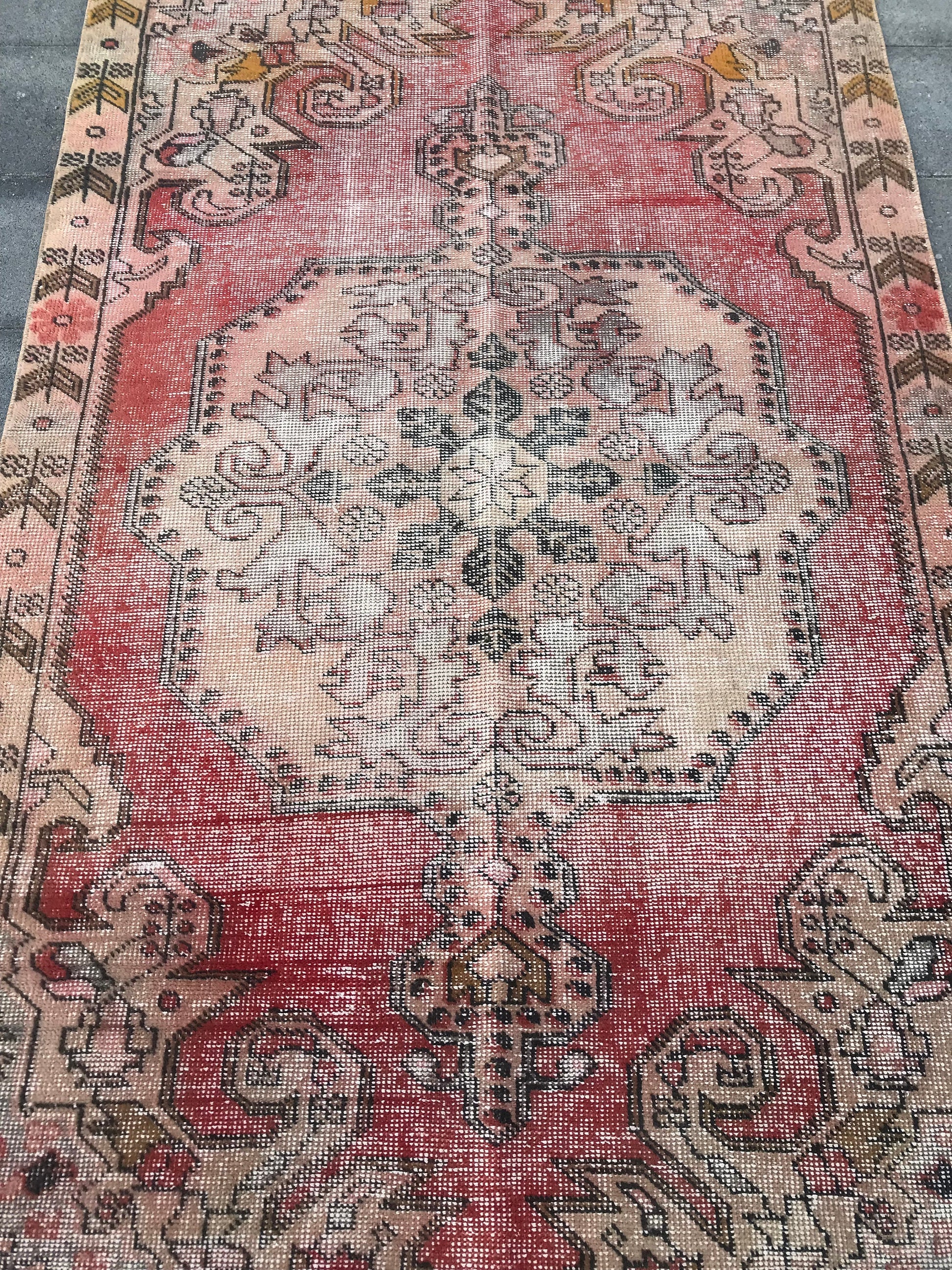 Pink Turkish Rug , Pink Vintage Rug , Turkish Area Rug , Oriental Rug , Wool Area Rug , Bohemian Rug , Handmade Area Rug , 4.4x7.1 Ft - Heritage and Rugs