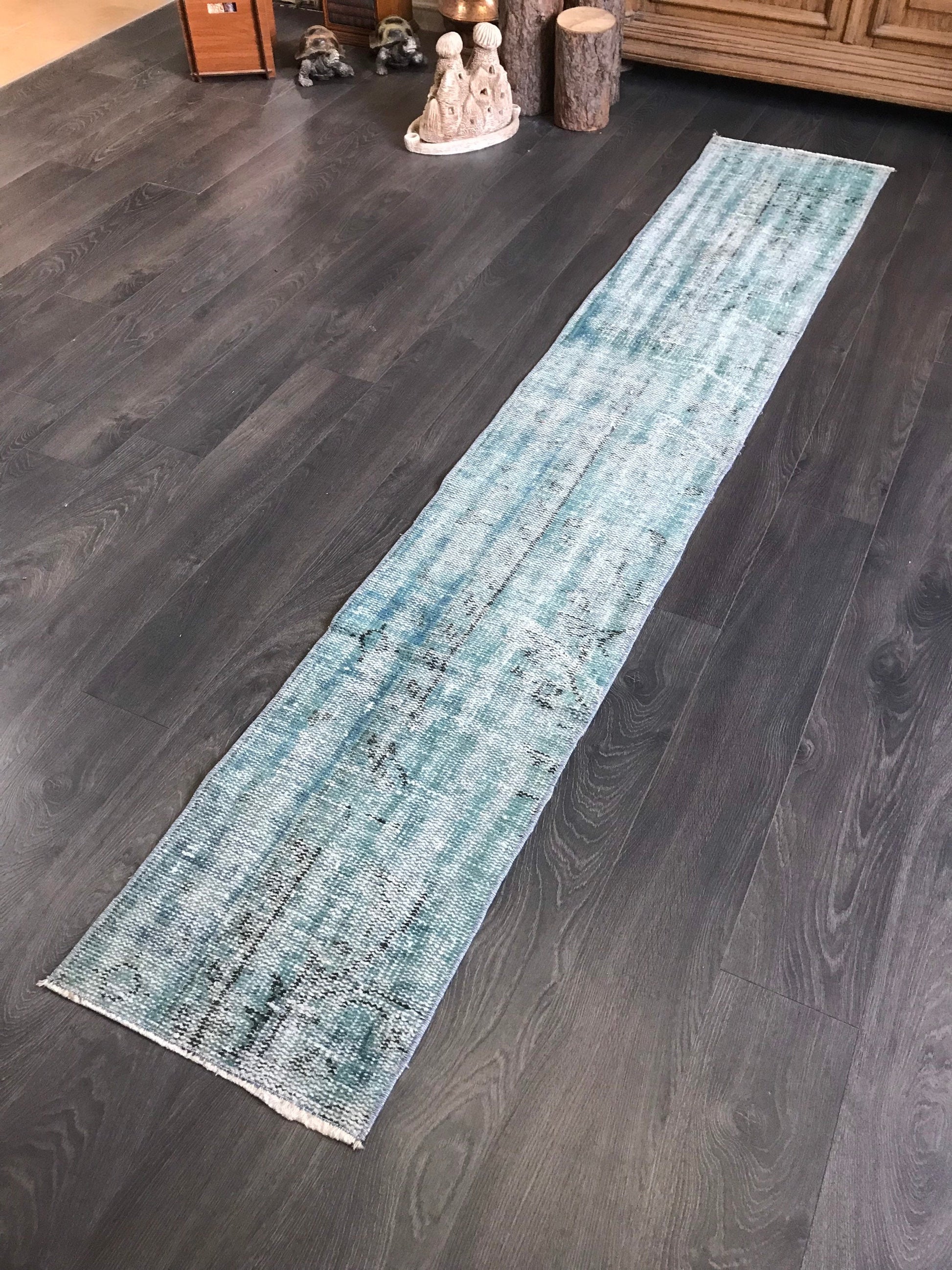 Blue Patchwork Rug , Patchwork Runner Rug, Overdyed Rug , Distressed Rug, Patchwork Rug, Wool Cotton Rug , Entry Rug, Vintage Rug, 1.4x8.3 - Heritage and Rugs