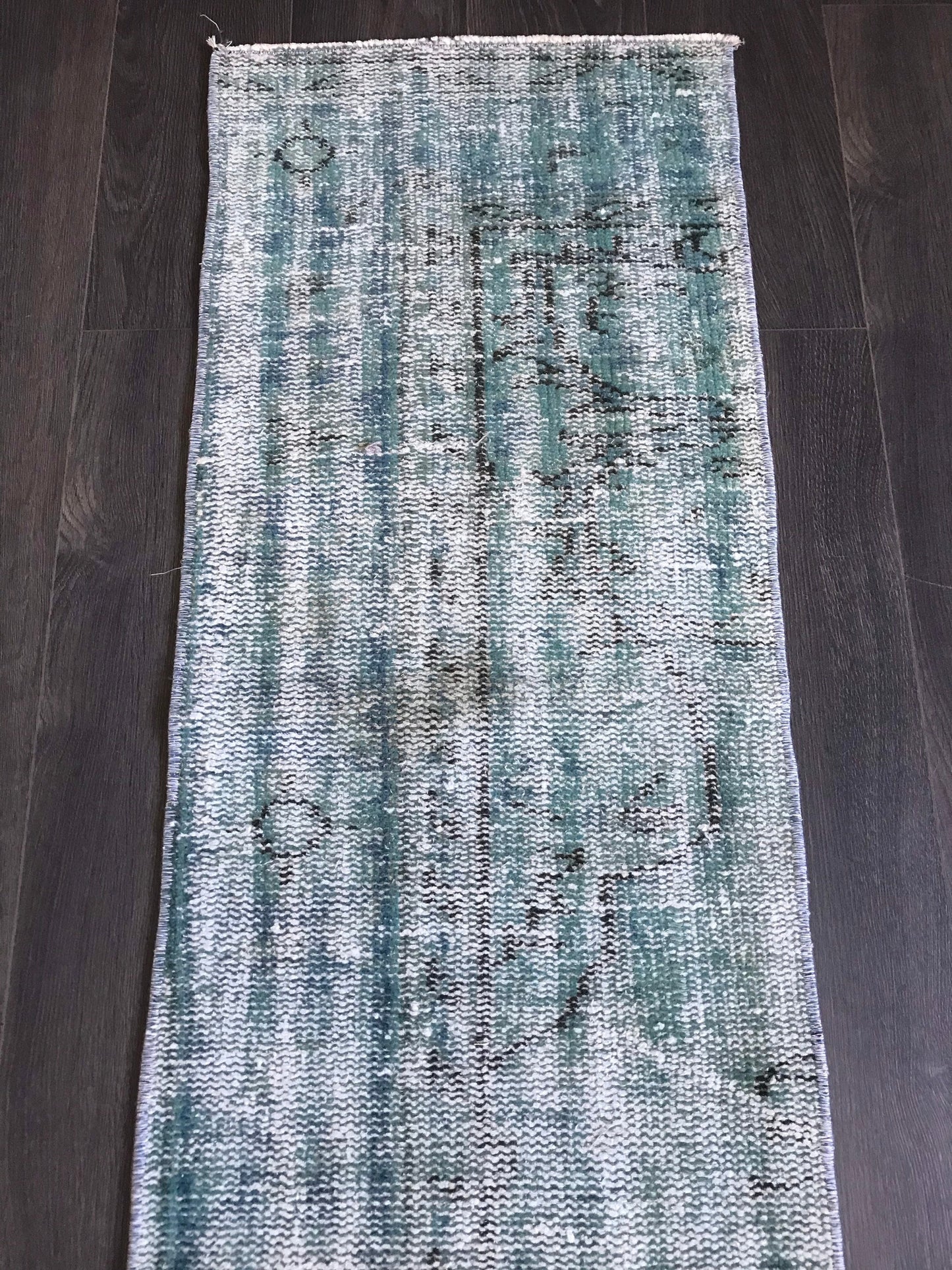 Blue Patchwork Rug , Patchwork Runner Rug, Overdyed Rug , Distressed Rug, Patchwork Rug, Wool Cotton Rug , Entry Rug, Vintage Rug, 1.4x8.3 - Heritage and Rugs