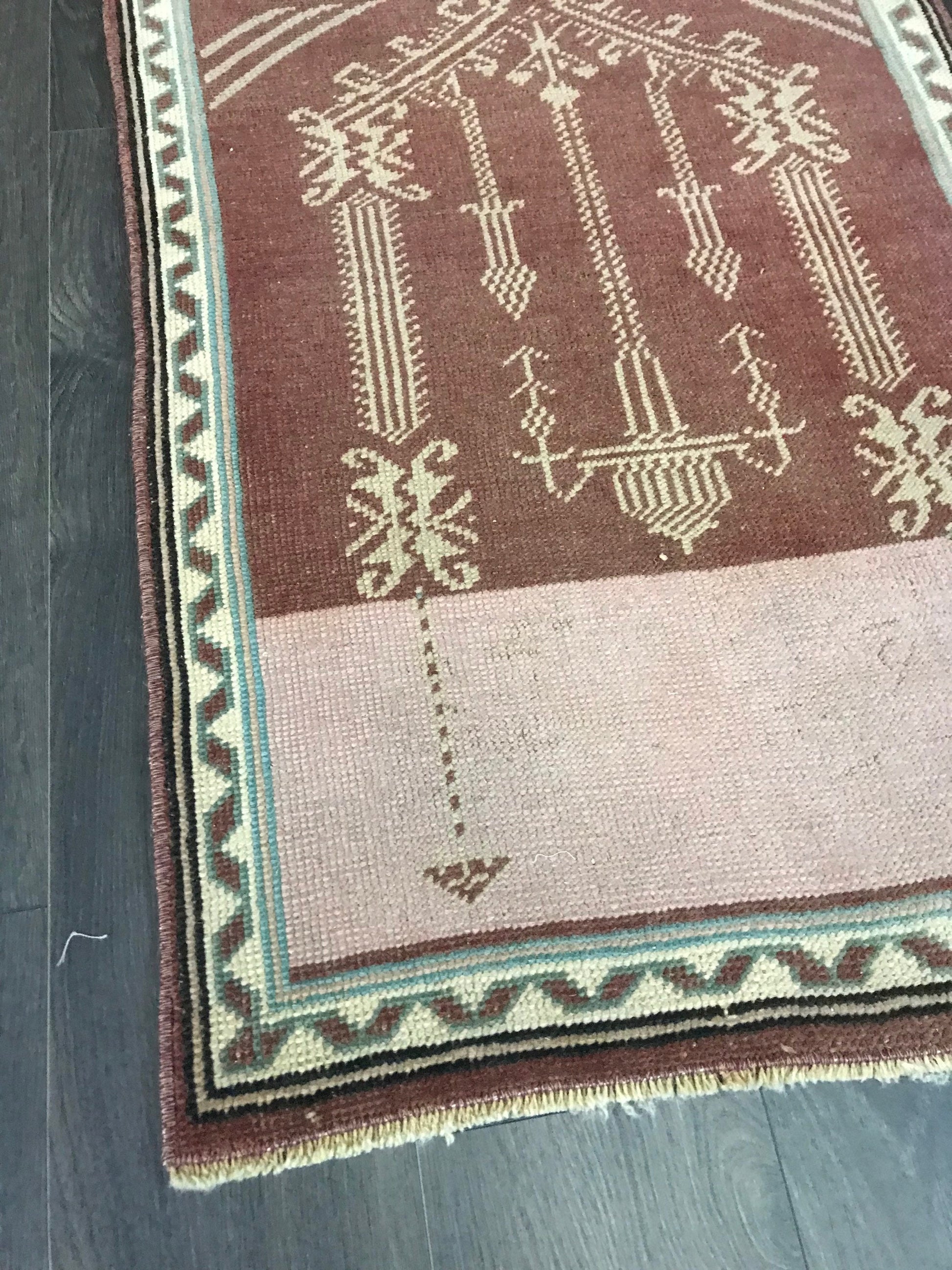 Wool Small Rug , Vintage Small Rug , Turkish Small Rug, Small Entry Rug, Small Oushak Rug, Turkish Door Mat, Pink Small Rug, 2.0x3.1 Ft - Heritage and Rugs