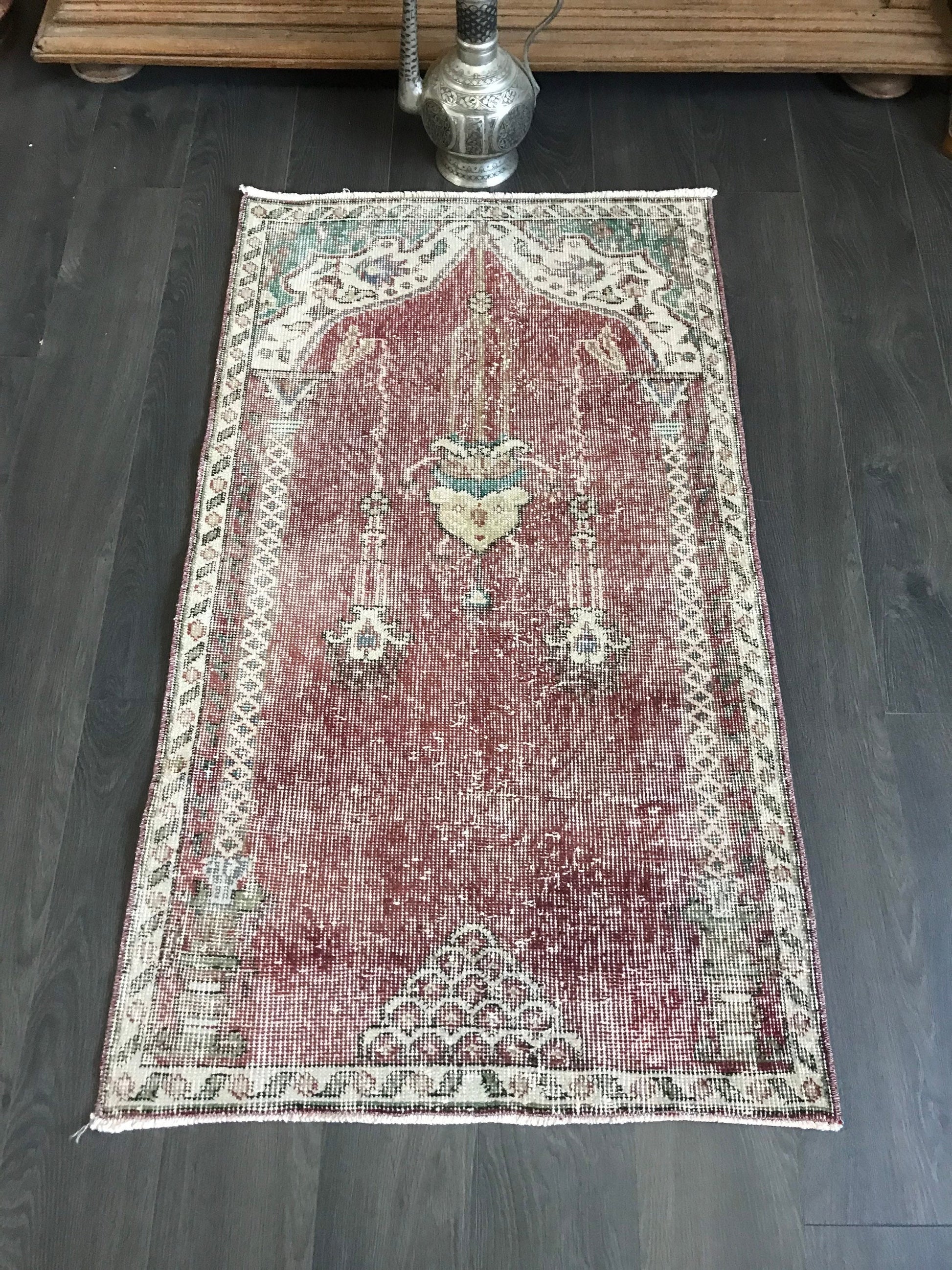 Red Turkish Rug , Vintage Turkish Rug , Wool Cotton Rug, Handmade Turkish Rug, Small Oushak Rug, Oriental Area Rug, Bedroom Rug, 2.3x4.1 Ft - Heritage and Rugs