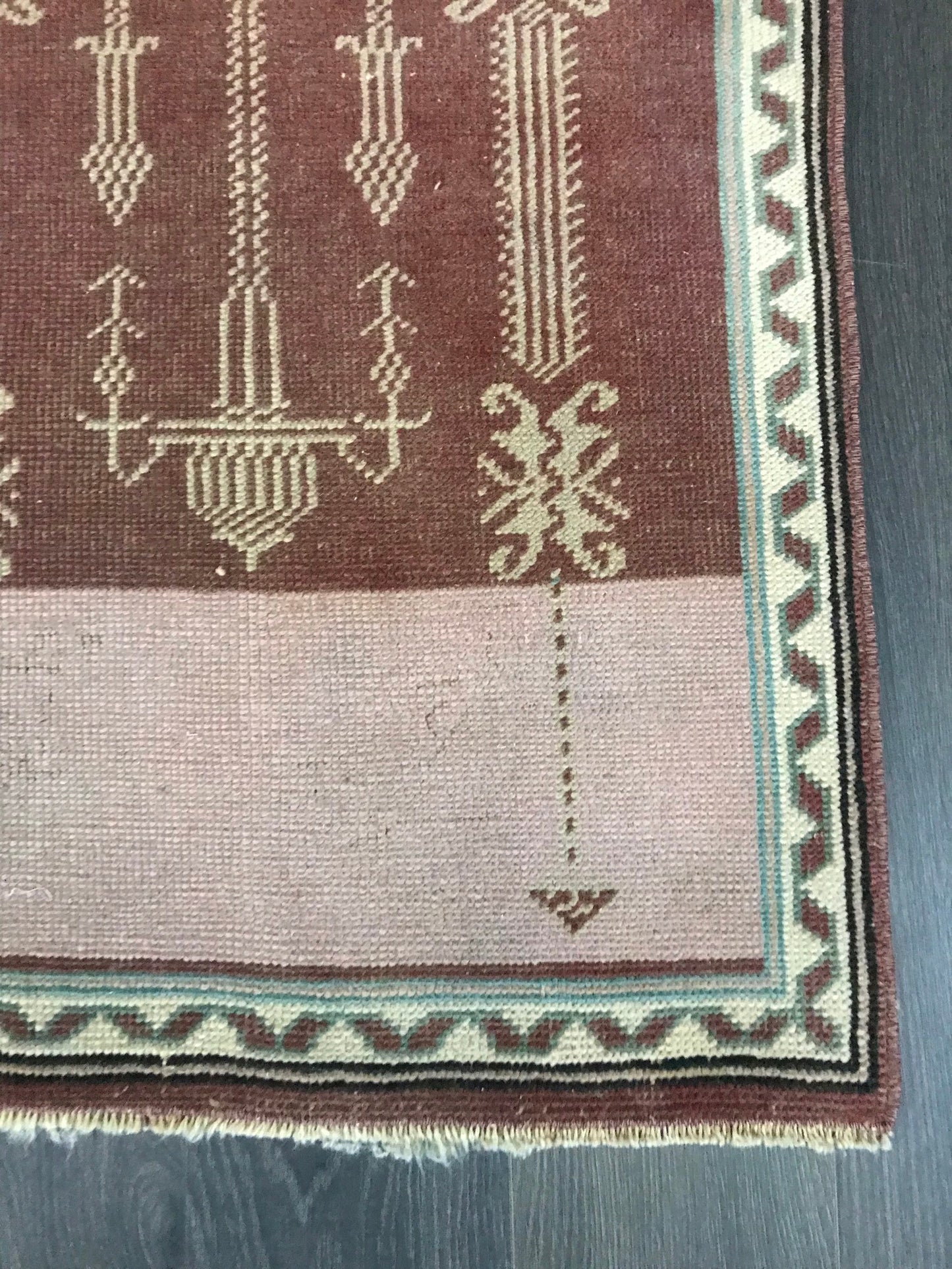 Wool Small Rug , Vintage Small Rug , Turkish Small Rug, Small Entry Rug, Small Oushak Rug, Turkish Door Mat, Pink Small Rug, 2.0x3.1 Ft - Heritage and Rugs