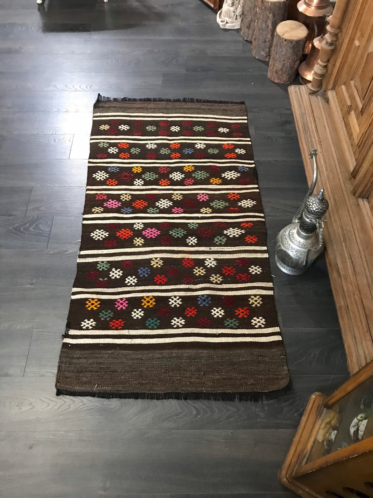 Turkish Kilim Rug, Handmade Kilim Rug, Brown Turkish Vintage Kilim , Wool Turkish Kilim , Small Vintage Rug, Oushak Rug, 2.3x4.6 Ft, - Heritage and Rugs