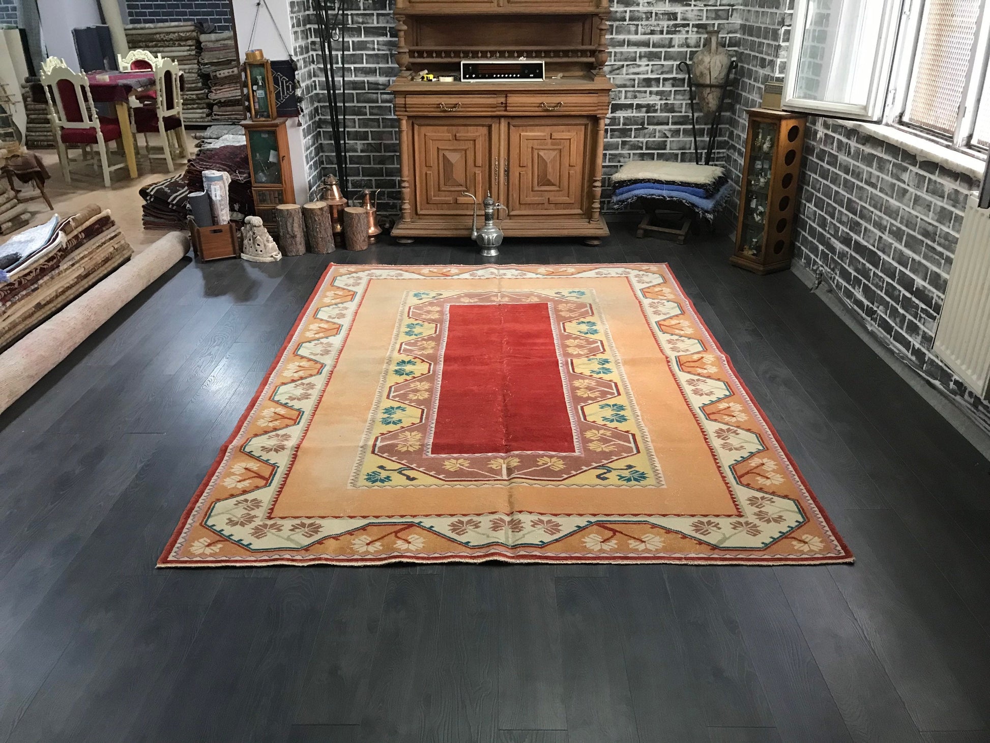 Large Turkish Rug, Large Area Rug, Handmade Area Rug, Vintage Anatolian Rug, Red Turkish Rug, Turkey Floor Rug, Livingroom Rug, 6.7x9.2 Ft - Heritage and Rugs