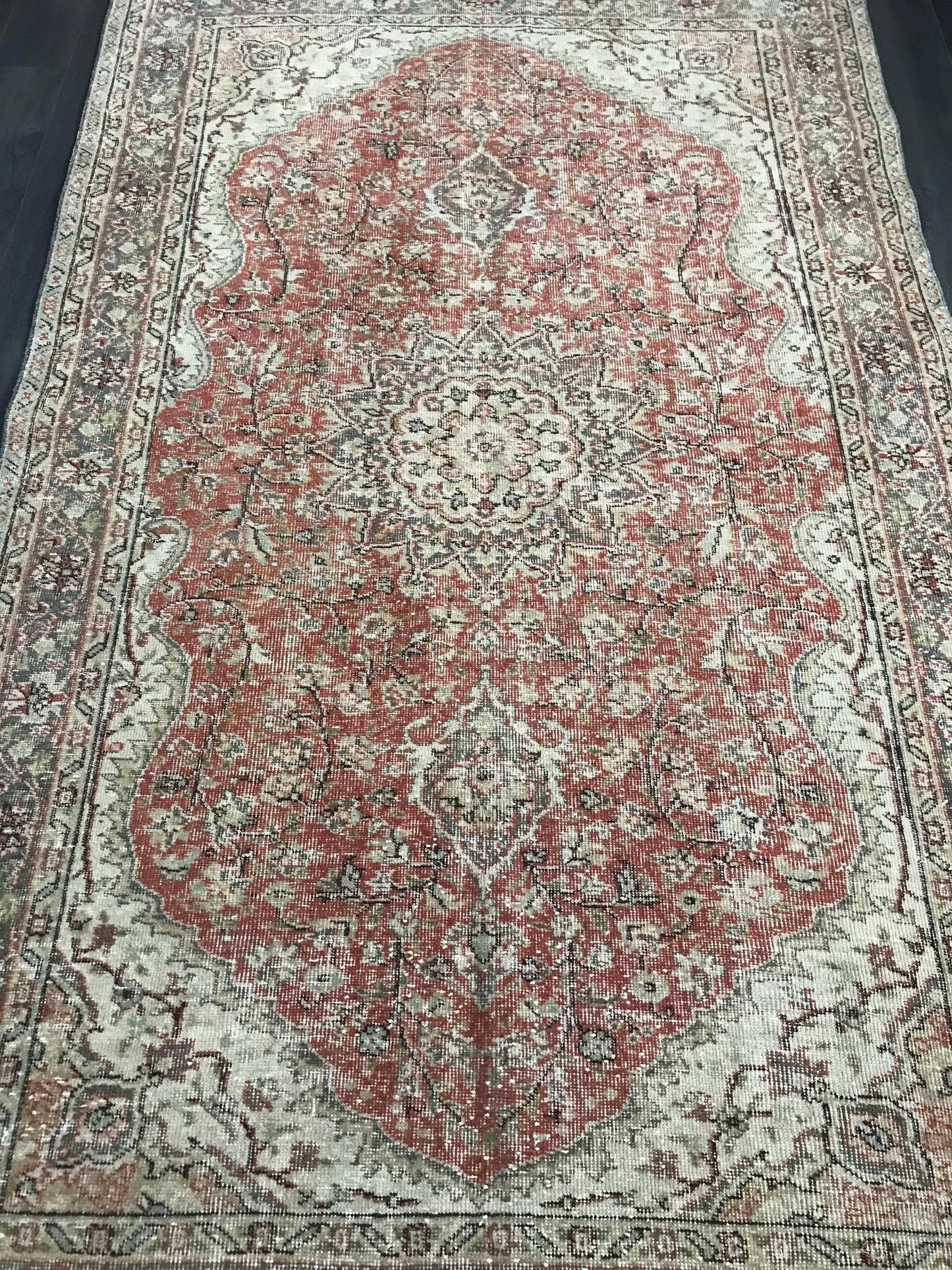 5x8.3 Large Vintage Red Turkish Oushak Wool Rug