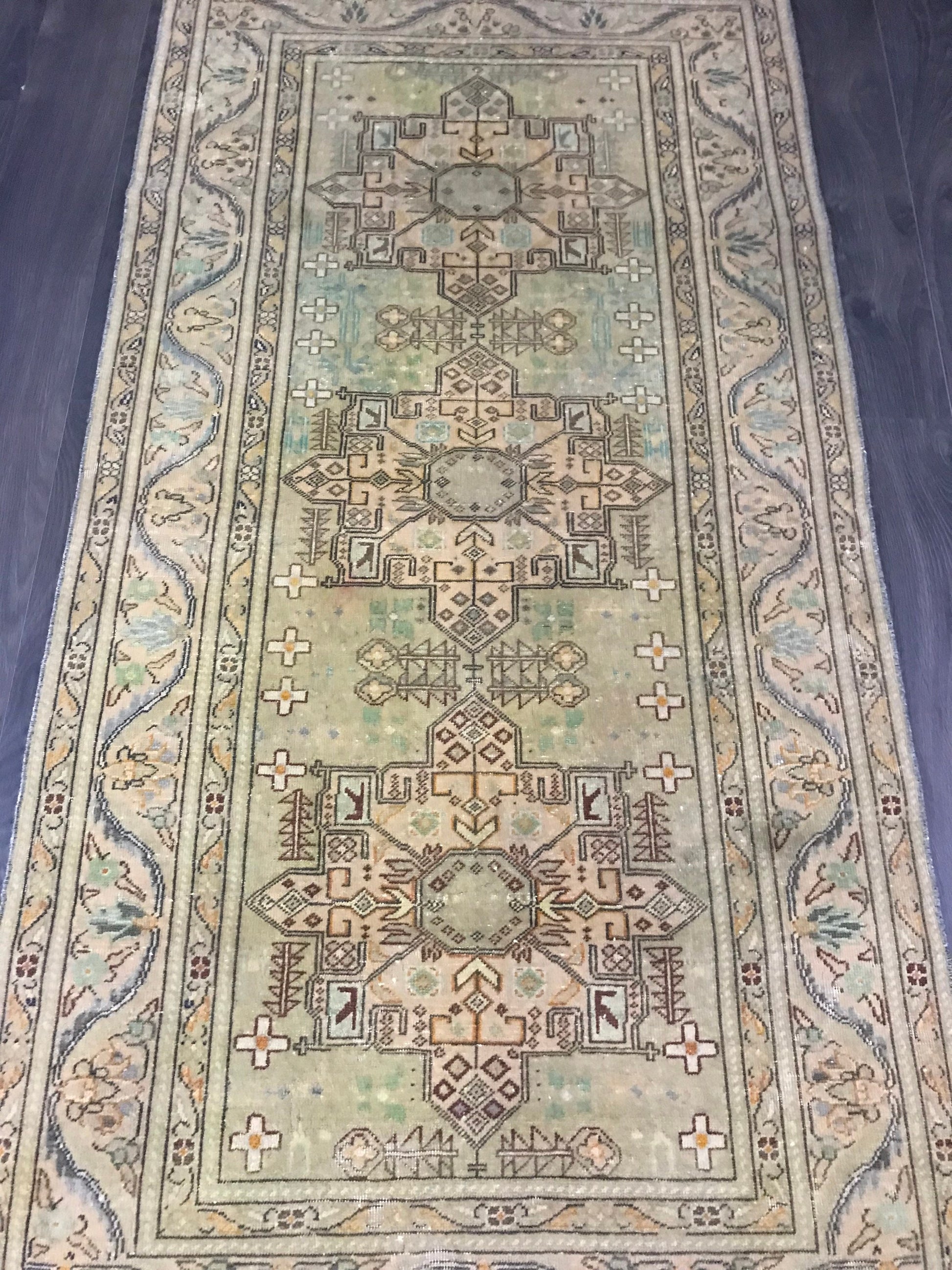 Turkish Area Rug , Vintage Oushak Rug, Handmade Wool Rug, Oriental Anatolian Rug, Green Antique Rug, Green Floor Rug, 3.1x6.2 Ft - Heritage and Rugs