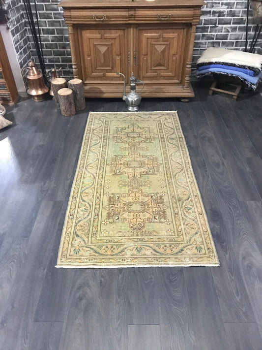 Turkish Area Rug , Vintage Oushak Rug, Handmade Wool Rug, Oriental Anatolian Rug, Green Antique Rug, Green Floor Rug, 3.1x6.2 Ft - Heritage and Rugs