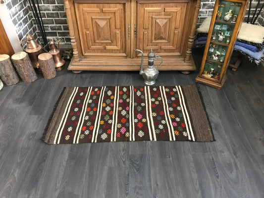 Turkish Kilim Rug, Handmade Kilim Rug, Brown Turkish Vintage Kilim , Wool Turkish Kilim , Small Vintage Rug, Oushak Rug, 2.3x4.6 Ft, - Heritage and Rugs